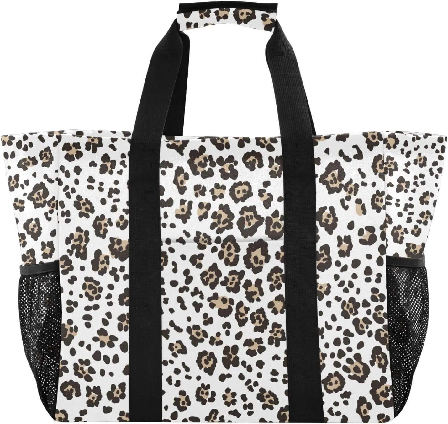 susiyo Leopard Print Pattern Reusable Grocery Tote Bag Collapsible Canvas Beach Bag Large Travel Bags for Hiking Trip Pool