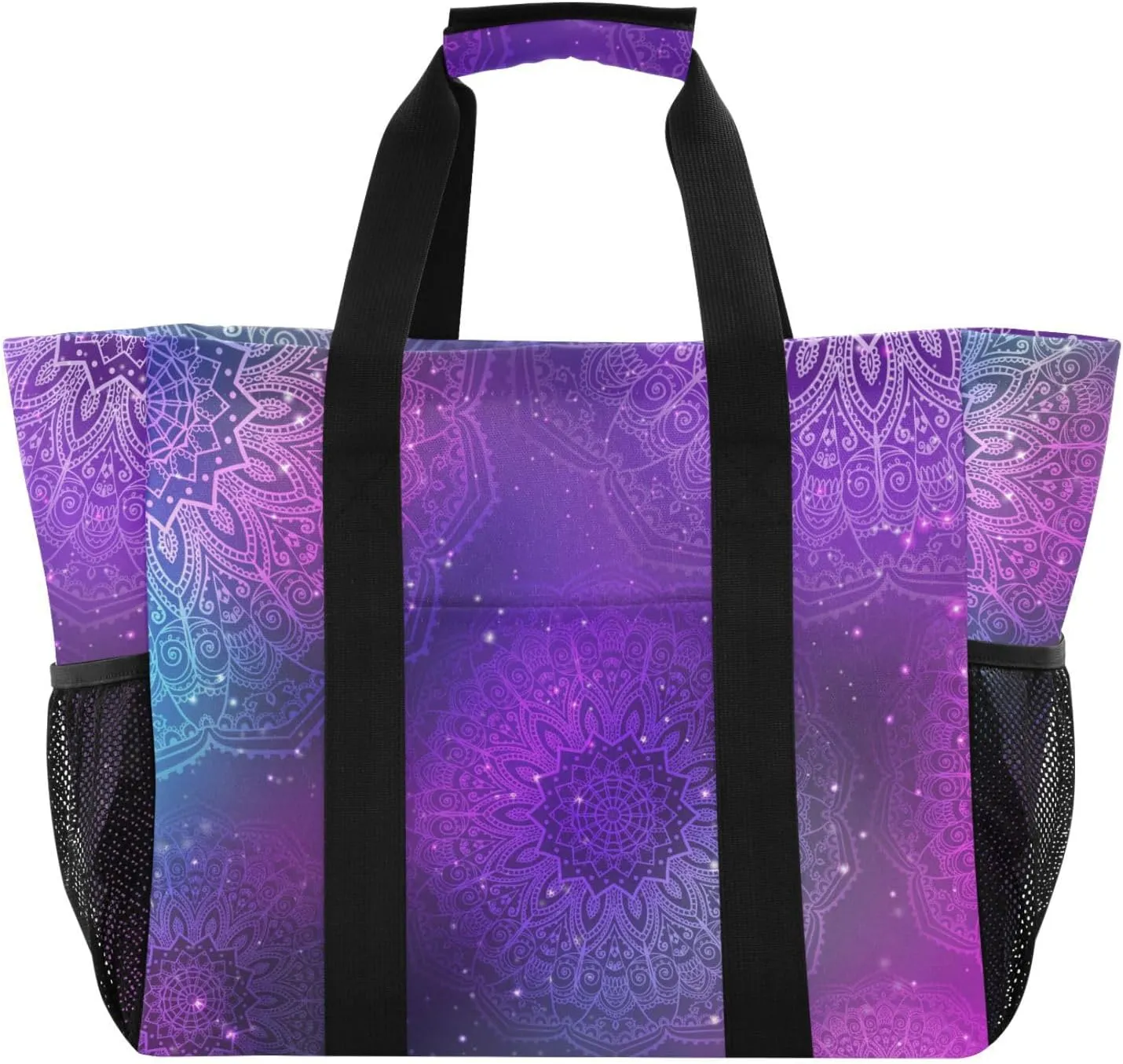 susiyo Mandala Purple Geometric Circle Reusable Grocery Tote Bag Collapsible Canvas Beach Bag Large Travel Bags for Hiking Trip Pool