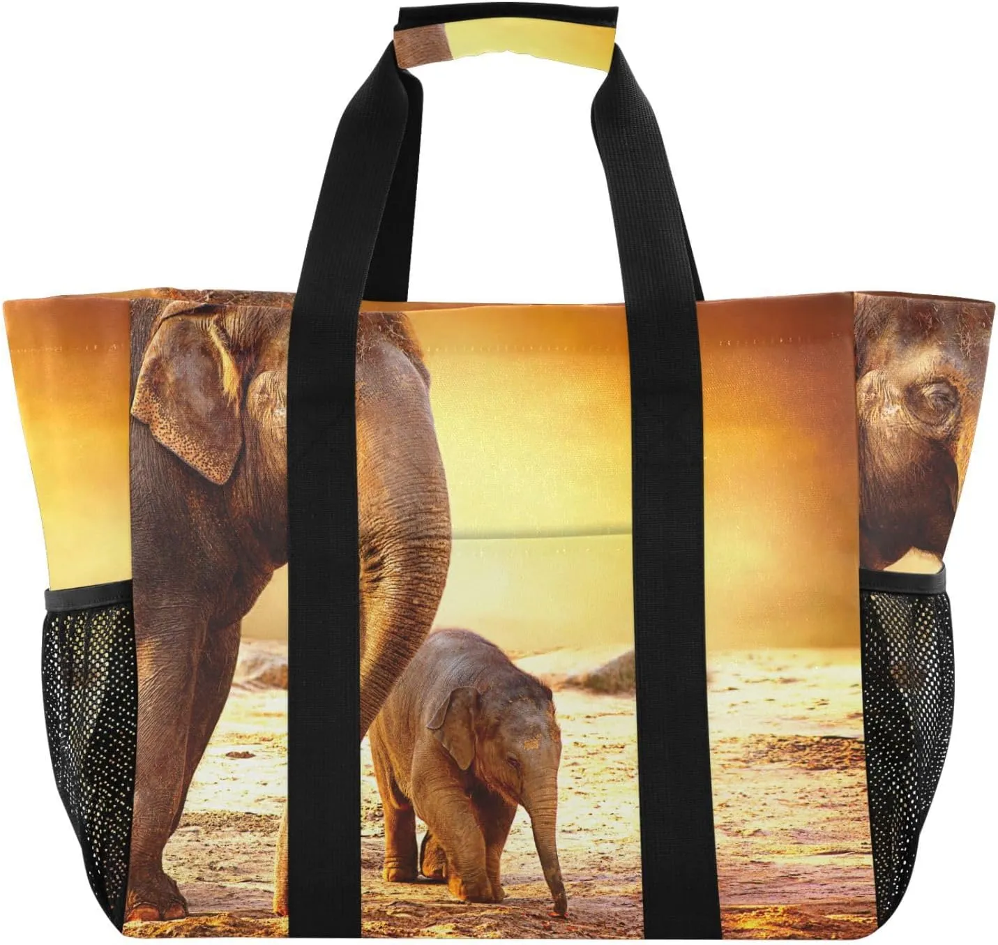 susiyo Mother with Baby Elephants Reusable Grocery Tote Bag Collapsible Canvas Beach Bag Large Travel Bags for Hiking Trip Pool