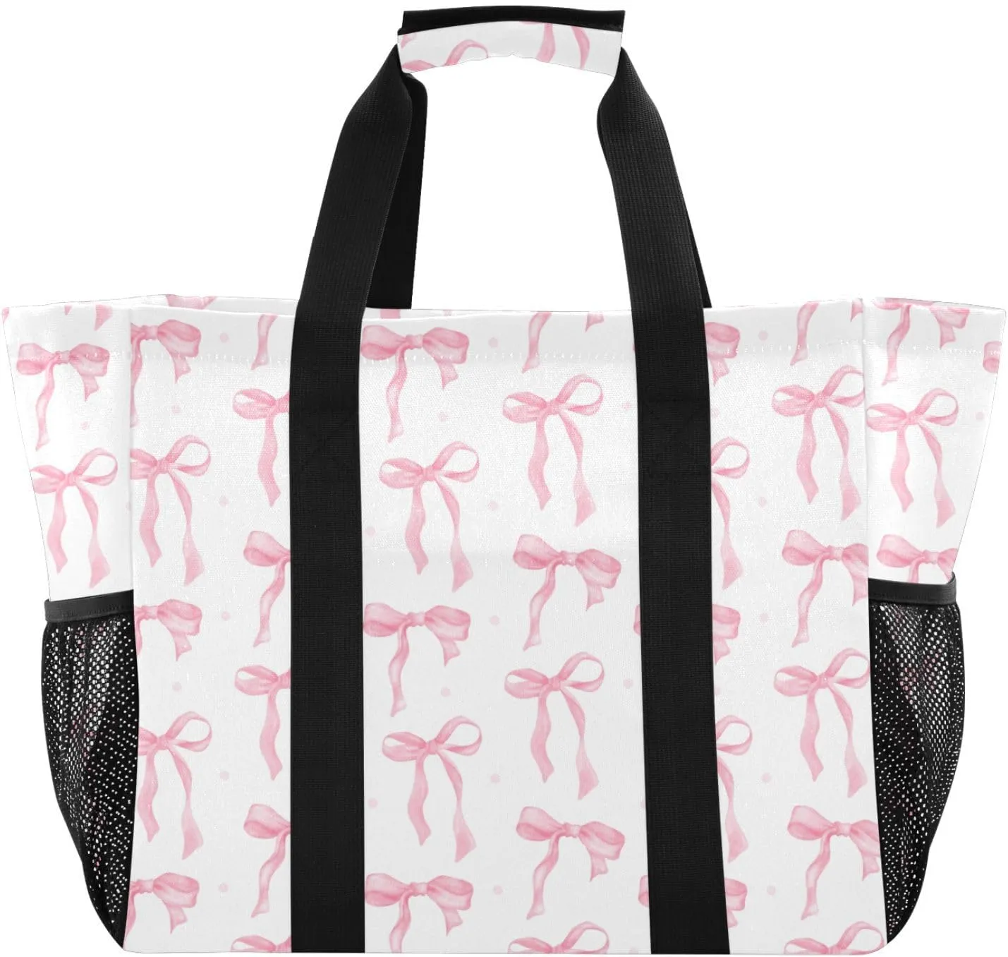 susiyo Pink Bow Reusable Grocery Tote Bag Collapsible Canvas Beach Bag Large Travel Bags for Hiking Trip Pool
