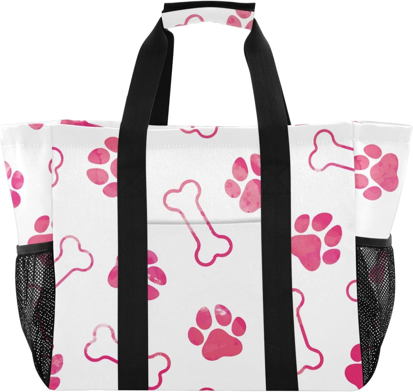 susiyo Pink Dog Paws Animal Footprints Reusable Grocery Tote Bag Collapsible Canvas Beach Bag Large Travel Bags for Hiking Trip Pool