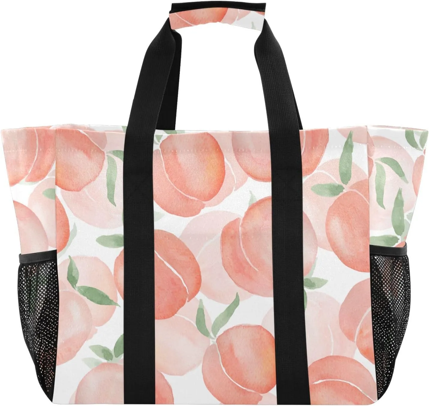 susiyo Pink Peaches Reusable Grocery Tote Bag Collapsible Canvas Beach Bag Large Travel Bags for Hiking Trip Pool