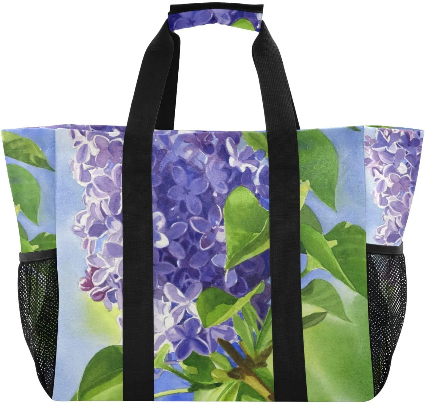 susiyo Purple Lilacs Flowers Reusable Grocery Tote Bag Collapsible Canvas Beach Bag Large Travel Bags for Hiking Trip Pool