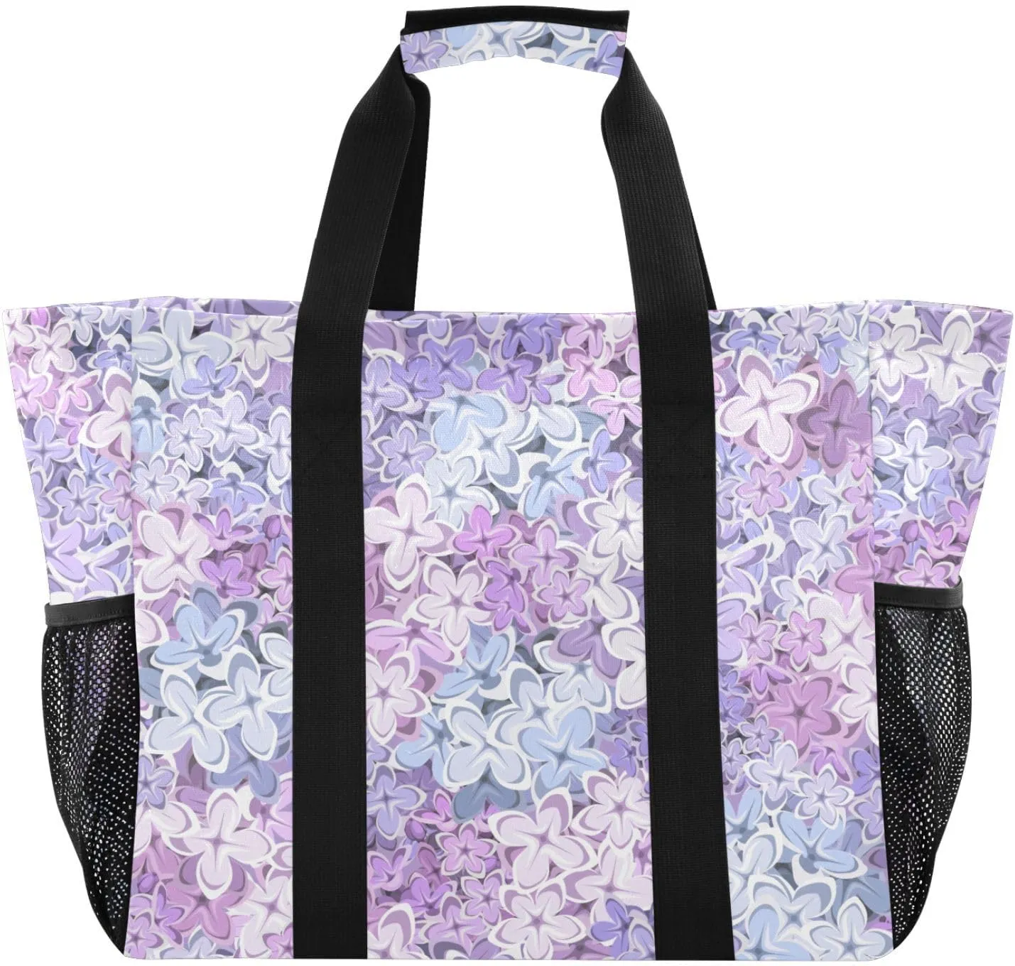 susiyo Purple Pink and Blue Lilac Flowers Reusable Grocery Tote Bag Collapsible Canvas Beach Bag Large Travel Bags for Hiking Trip Pool