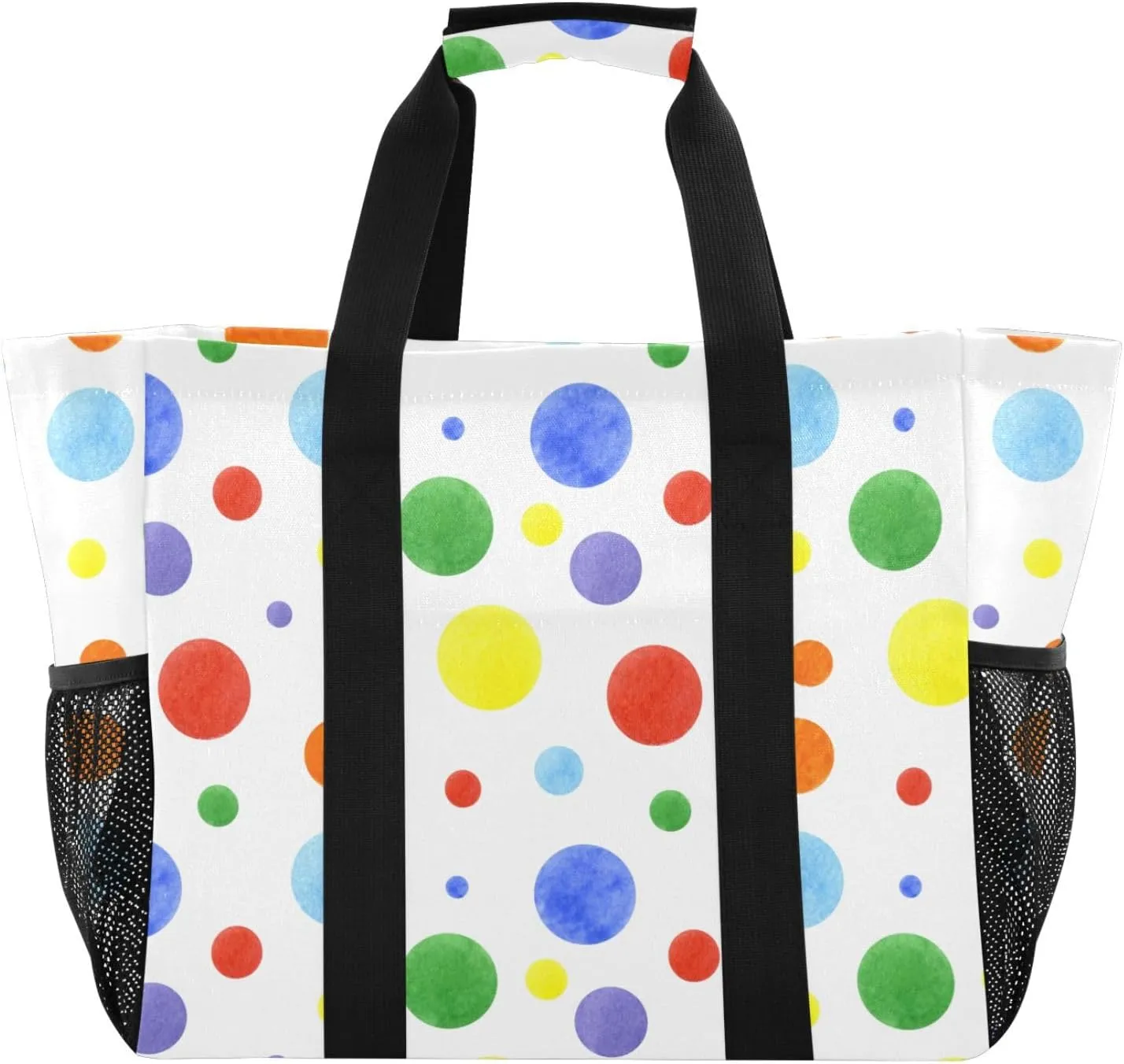 susiyo Red Yellow Blue Green Polka Dots Reusable Grocery Tote Bag Collapsible Canvas Beach Bag Large Travel Bags for Hiking Trip Pool