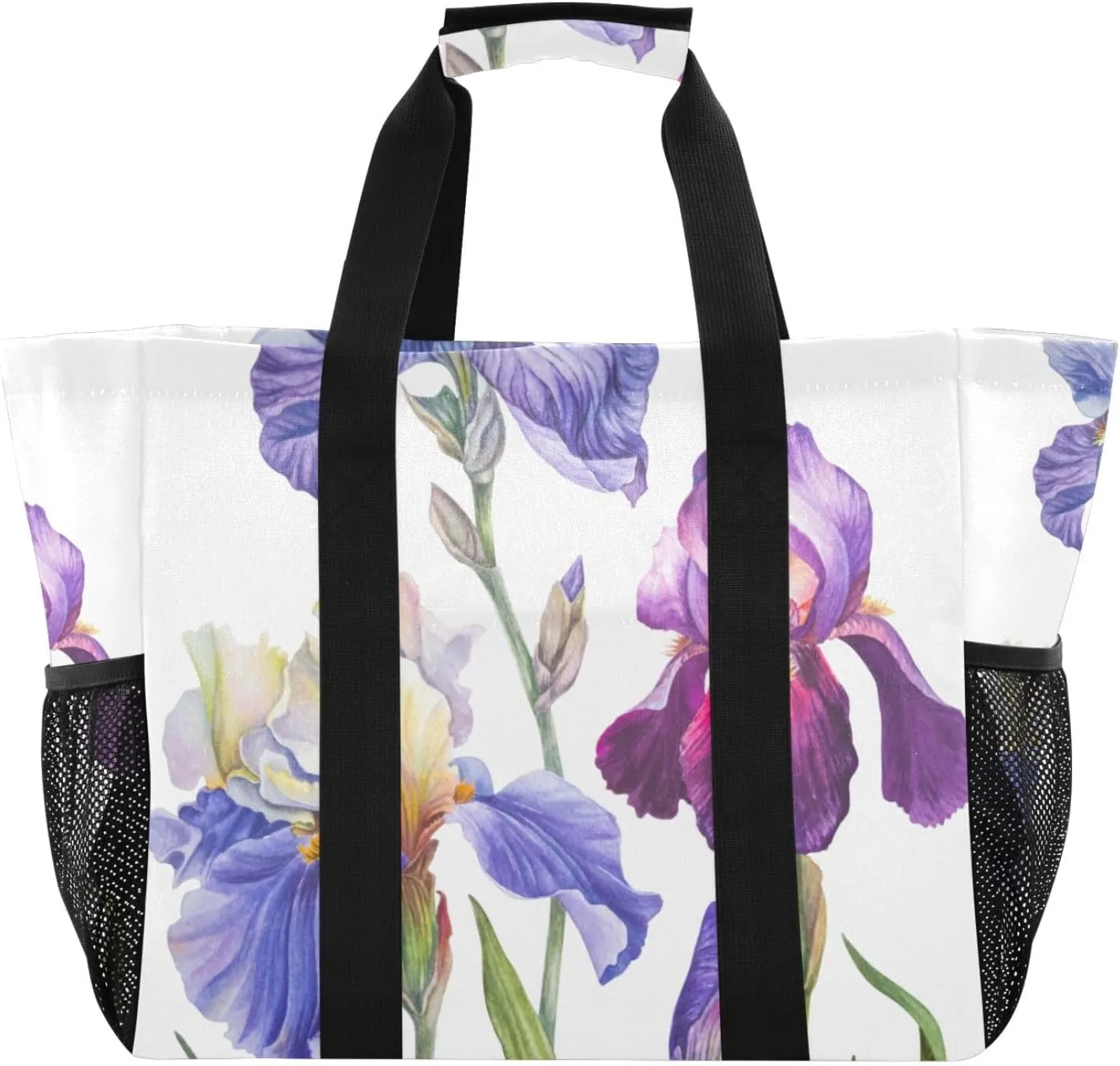 susiyo Royal Iris Flowers Reusable Grocery Tote Bag Collapsible Canvas Beach Bag Large Travel Bags for Hiking Trip Pool