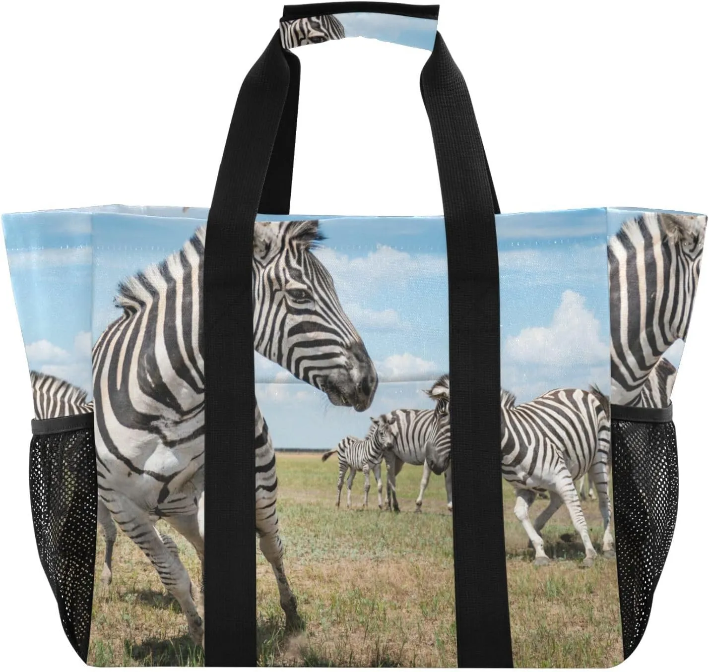 susiyo Running Zebras Wild Animals Reusable Grocery Tote Bag Collapsible Canvas Beach Bag Large Travel Bags for Hiking Trip Pool