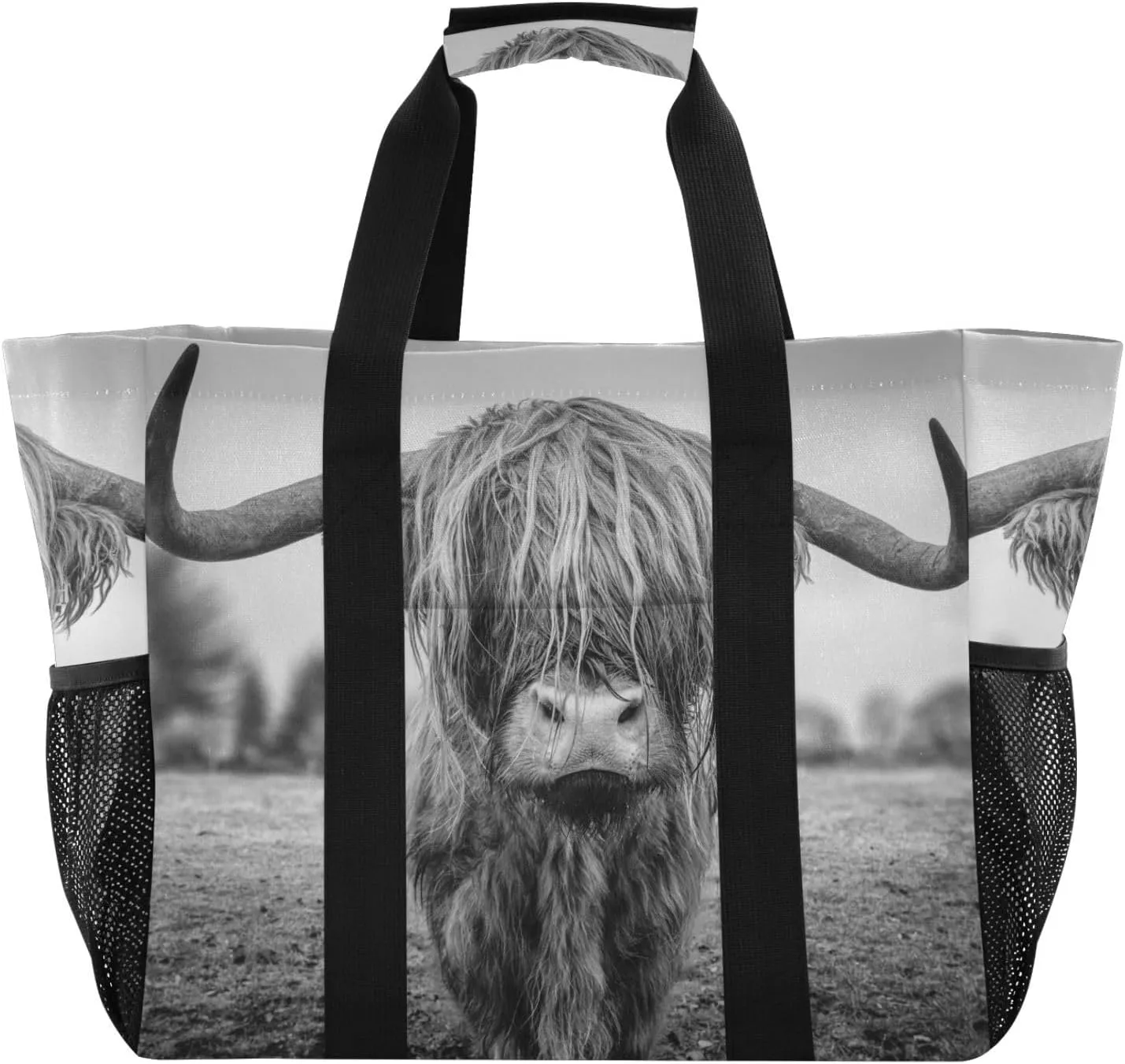 susiyo Scottish Highland Cattle Reusable Grocery Tote Bag Collapsible Canvas Beach Bag Large Travel Bags for Hiking Trip Pool