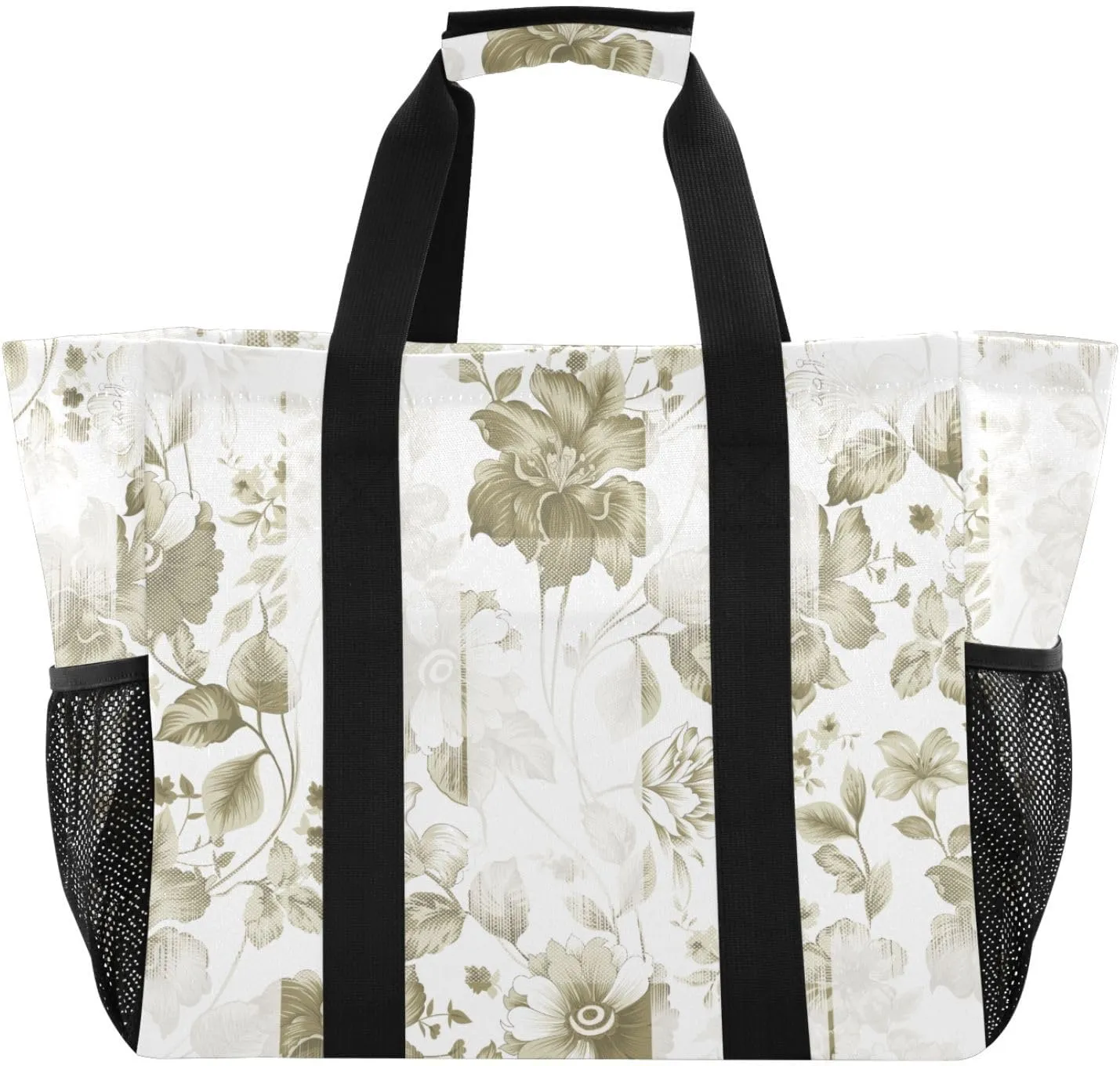 susiyo Vintage Flower Pattern Textures Reusable Grocery Tote Bag Collapsible Canvas Beach Bag Large Travel Bags for Hiking Trip Pool