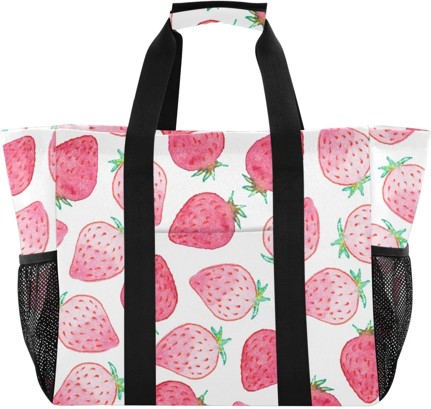 susiyo Watercolor Strawberry Reusable Grocery Tote Bag Collapsible Canvas Beach Bag Large Travel Bags for Hiking Trip Pool