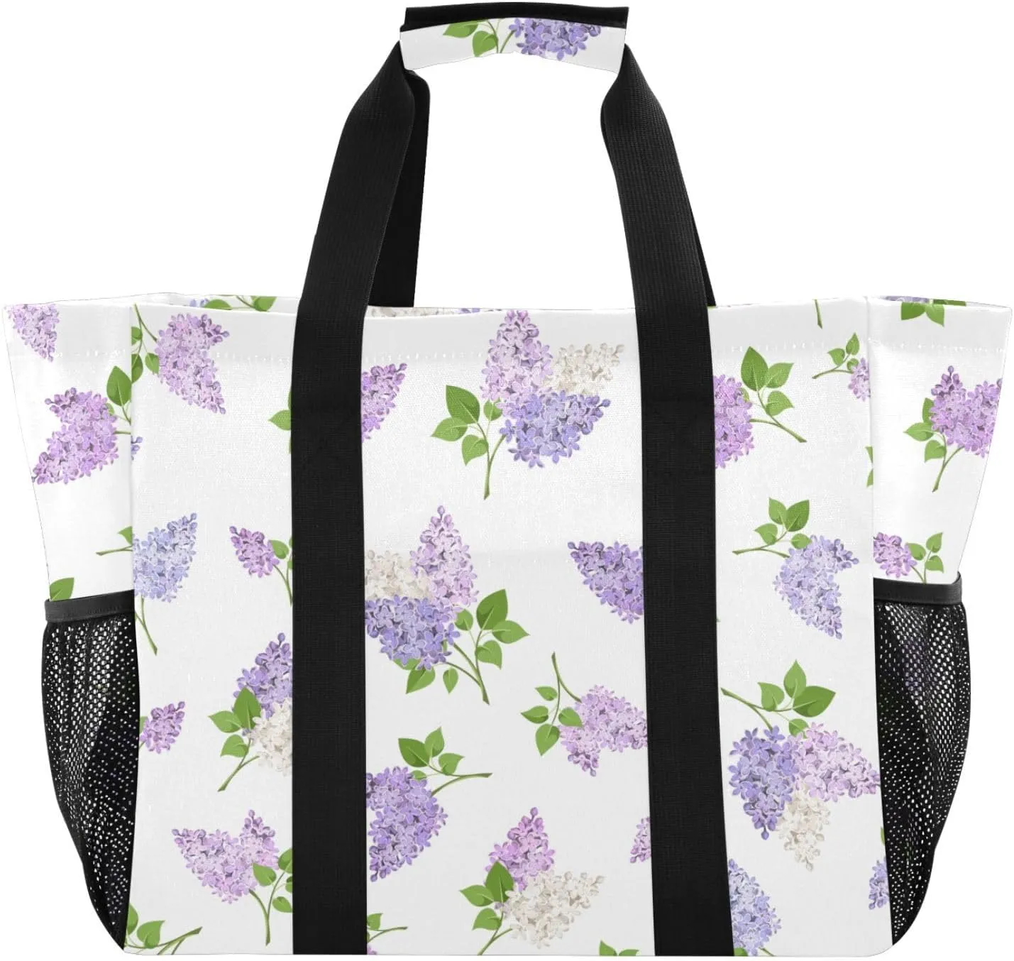 susiyo White and Purple Lilac Flowers Reusable Grocery Tote Bag Collapsible Canvas Beach Bag Large Travel Bags for Hiking Trip Pool