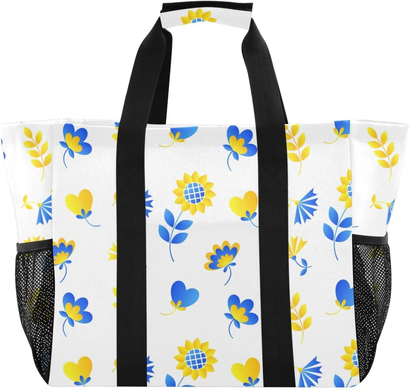 susiyo Yellow and Blue Flowers Reusable Grocery Tote Bag Collapsible Canvas Beach Bag Large Travel Bags for Hiking Trip Pool