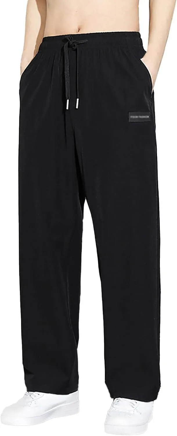 Sweatpants for Men Baggy Elastic Waist Drawstring Joggers Casual Relaxed Fit Lightweight Straight Chino Pants with Pockets