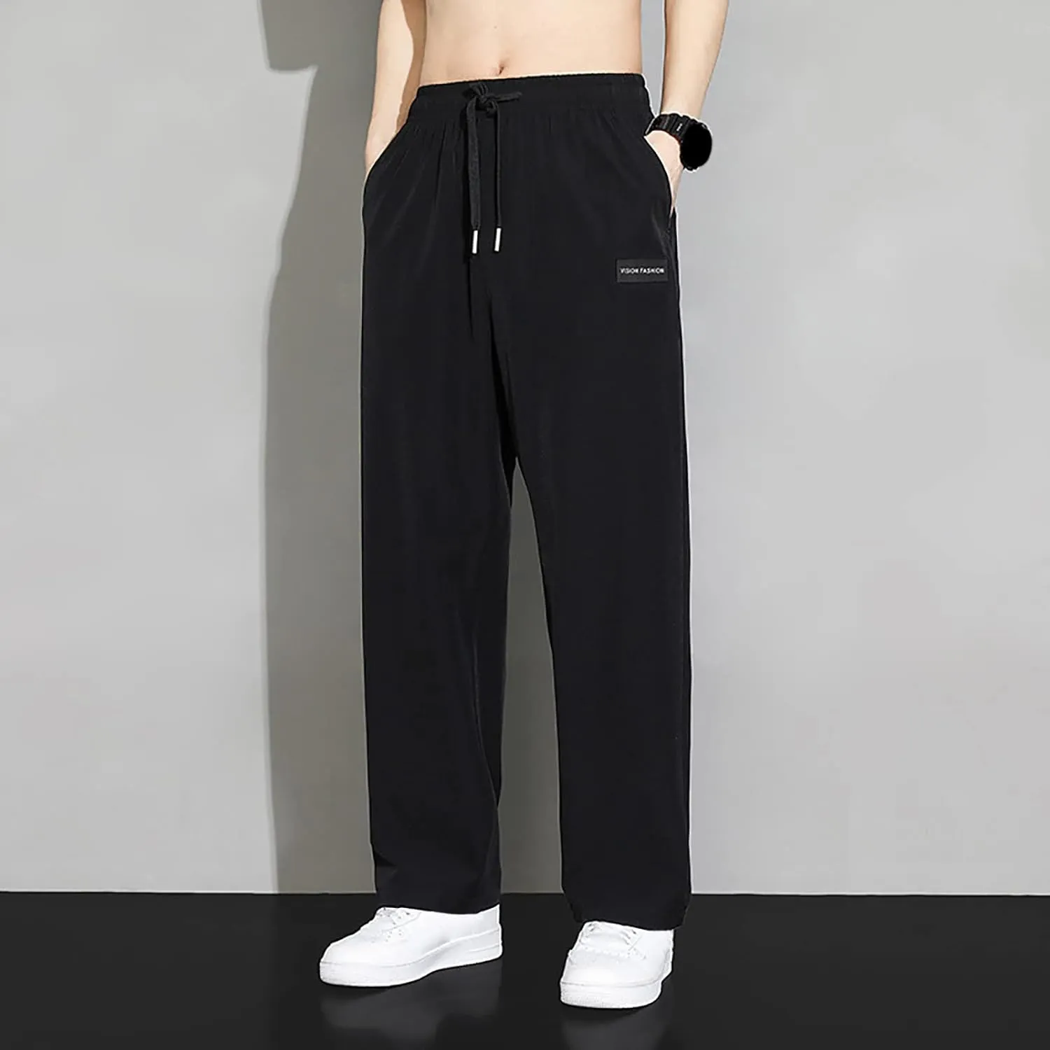 Sweatpants for Men Baggy Elastic Waist Drawstring Joggers Casual Relaxed Fit Lightweight Straight Chino Pants with Pockets
