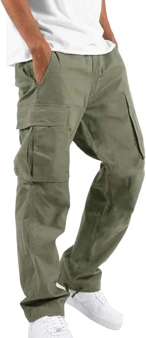 Sweatpants for Men Baggy Open Bottom Drawstring Cargo Joggers Casual Plus Size Loose Lighteight Hiking Pants with Pockets