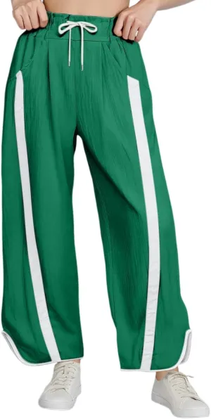 Sweatpants Women Stripe Plus Size Drawstring High Waist Casual Palazzo Pants Straight Wide Leg Trousers with Pocket