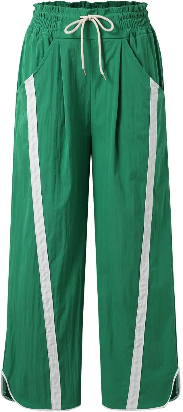 Sweatpants Women Stripe Plus Size Drawstring High Waist Casual Palazzo Pants Straight Wide Leg Trousers with Pocket