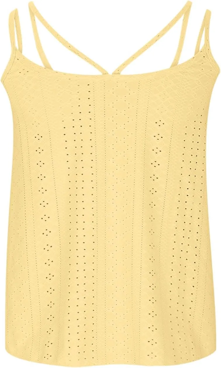 TANGNADE Summer Tank Tops for Women Pleated Spaghetti Strap Camisole Loose Fit Casual Sleeveless Pleated Flowy Tunic