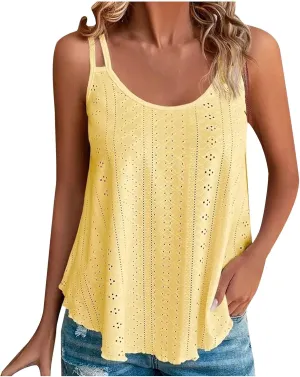 TANGNADE Summer Tank Tops for Women Pleated Spaghetti Strap Camisole Loose Fit Casual Sleeveless Pleated Flowy Tunic