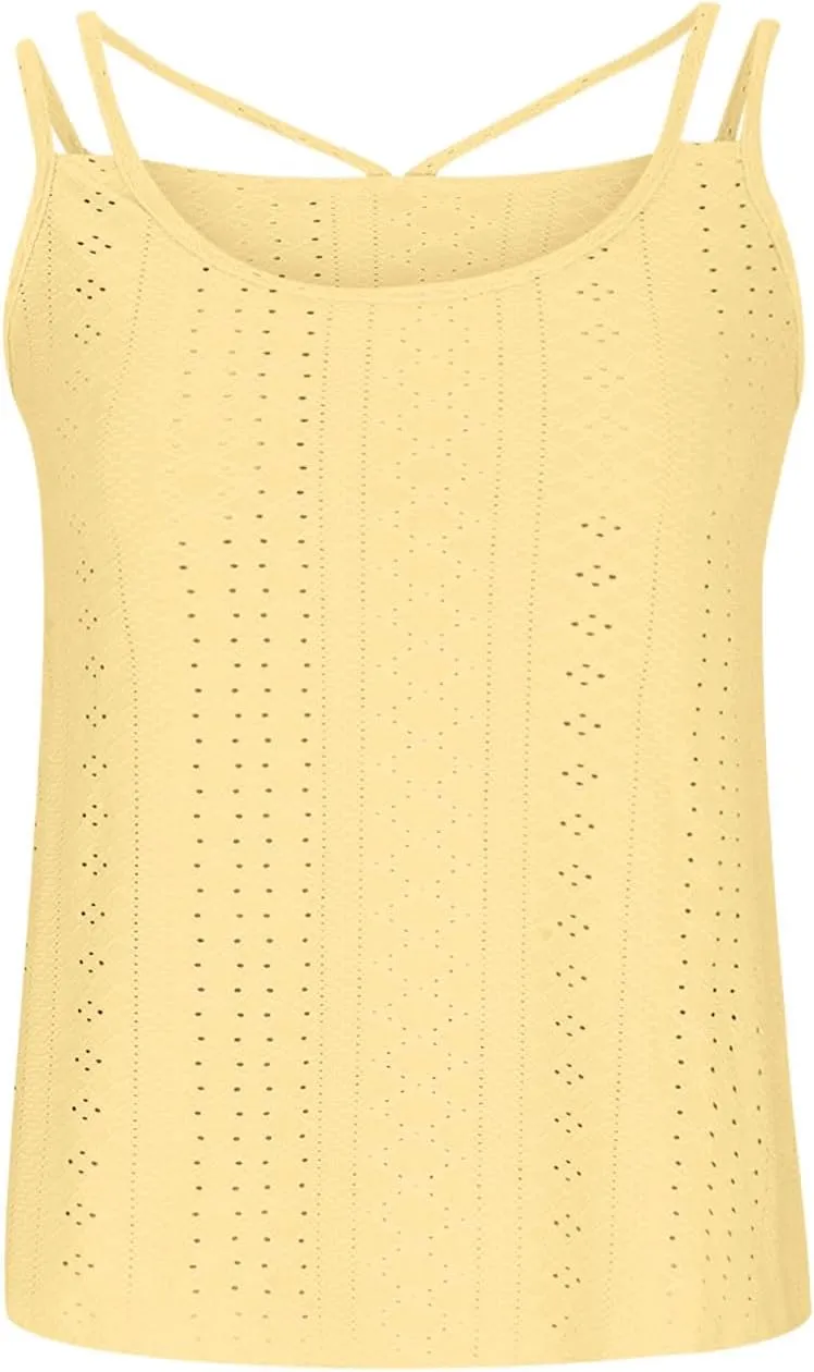 TANGNADE Summer Tank Tops for Women Pleated Spaghetti Strap Camisole Loose Fit Casual Sleeveless Pleated Flowy Tunic
