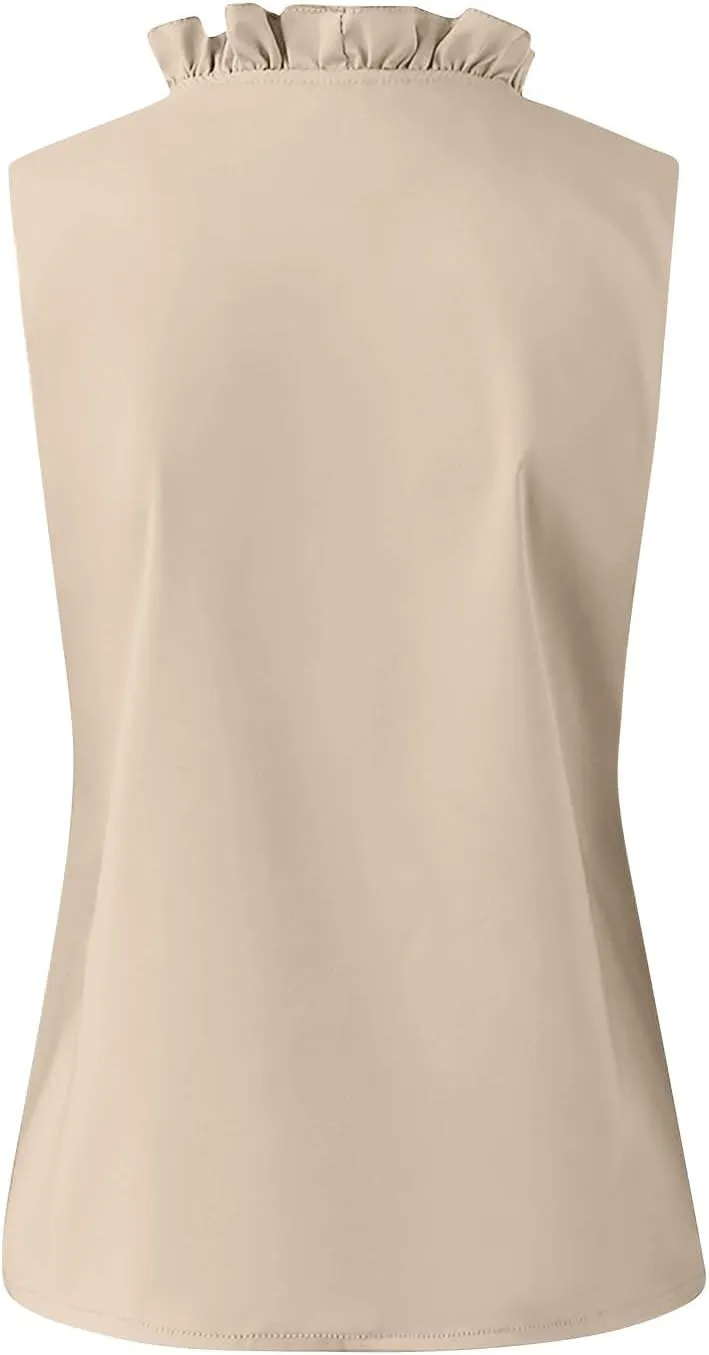 Tank Top for Women V Neck Ruffled Collared Shirts Sleeveless Tops