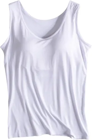 Tank Top with Built in Bra for Women Workout Yoga U Neck Wide Strap Tank Tops Layering Under Camisole with Shelf Bra