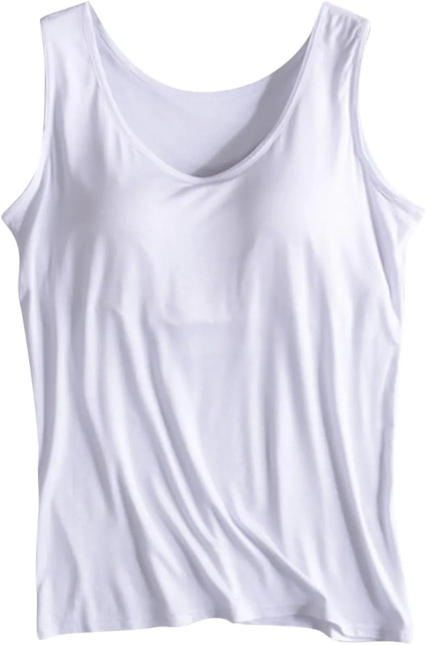 Tank Top with Built in Bra for Women Workout Yoga U Neck Wide Strap Tank Tops Layering Under Camisole with Shelf Bra
