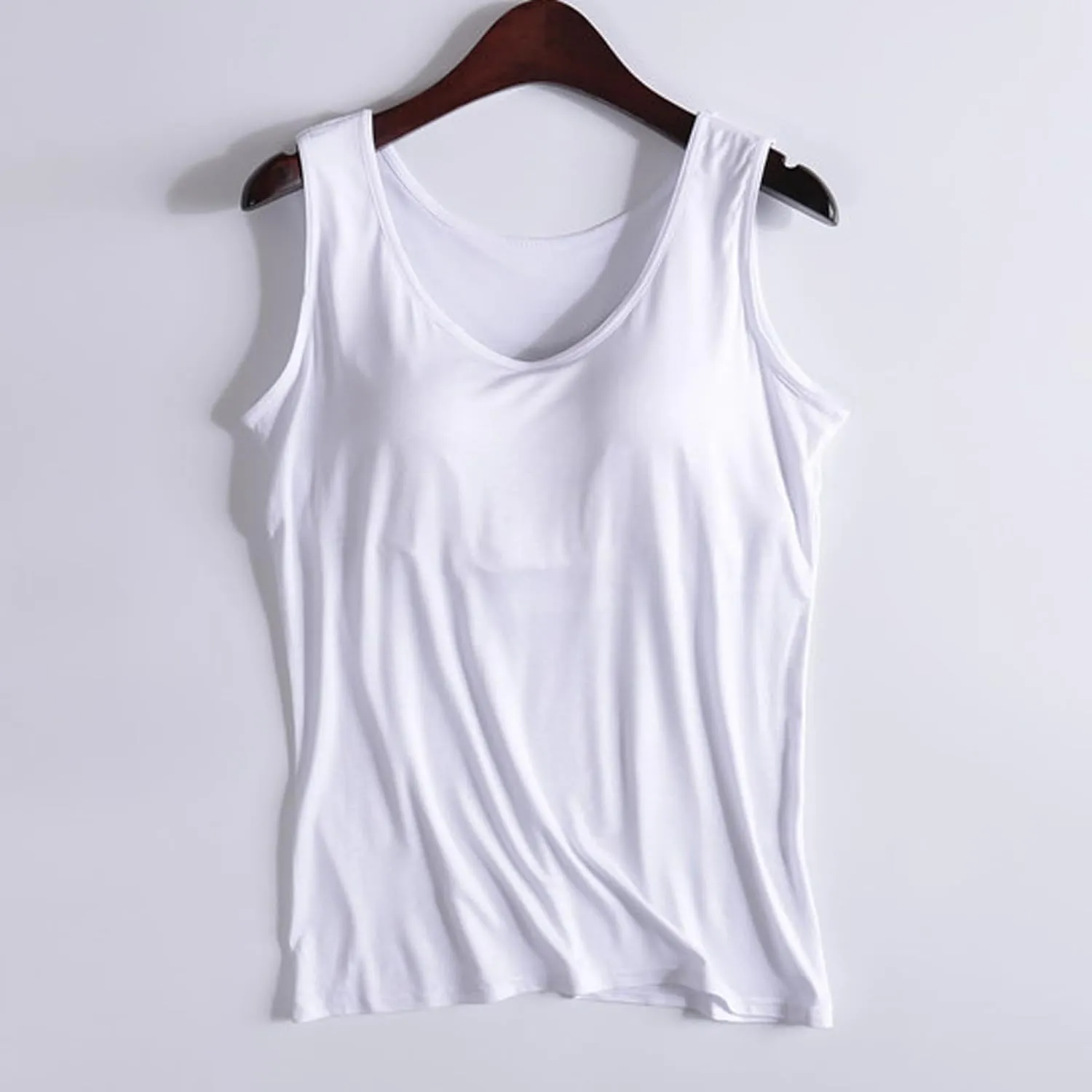 Tank Top with Built in Bra for Women Workout Yoga U Neck Wide Strap Tank Tops Layering Under Camisole with Shelf Bra