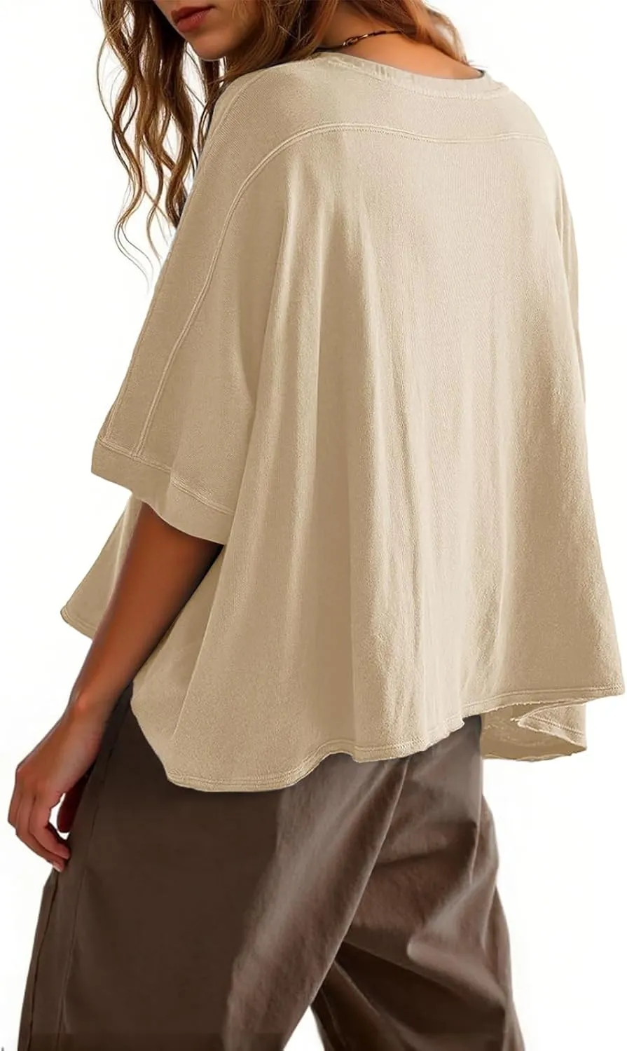 Tankaneo Womens Oversized T-Shirts Cropped Summer Casual Short Sleeve Loose Fit Tee Tops