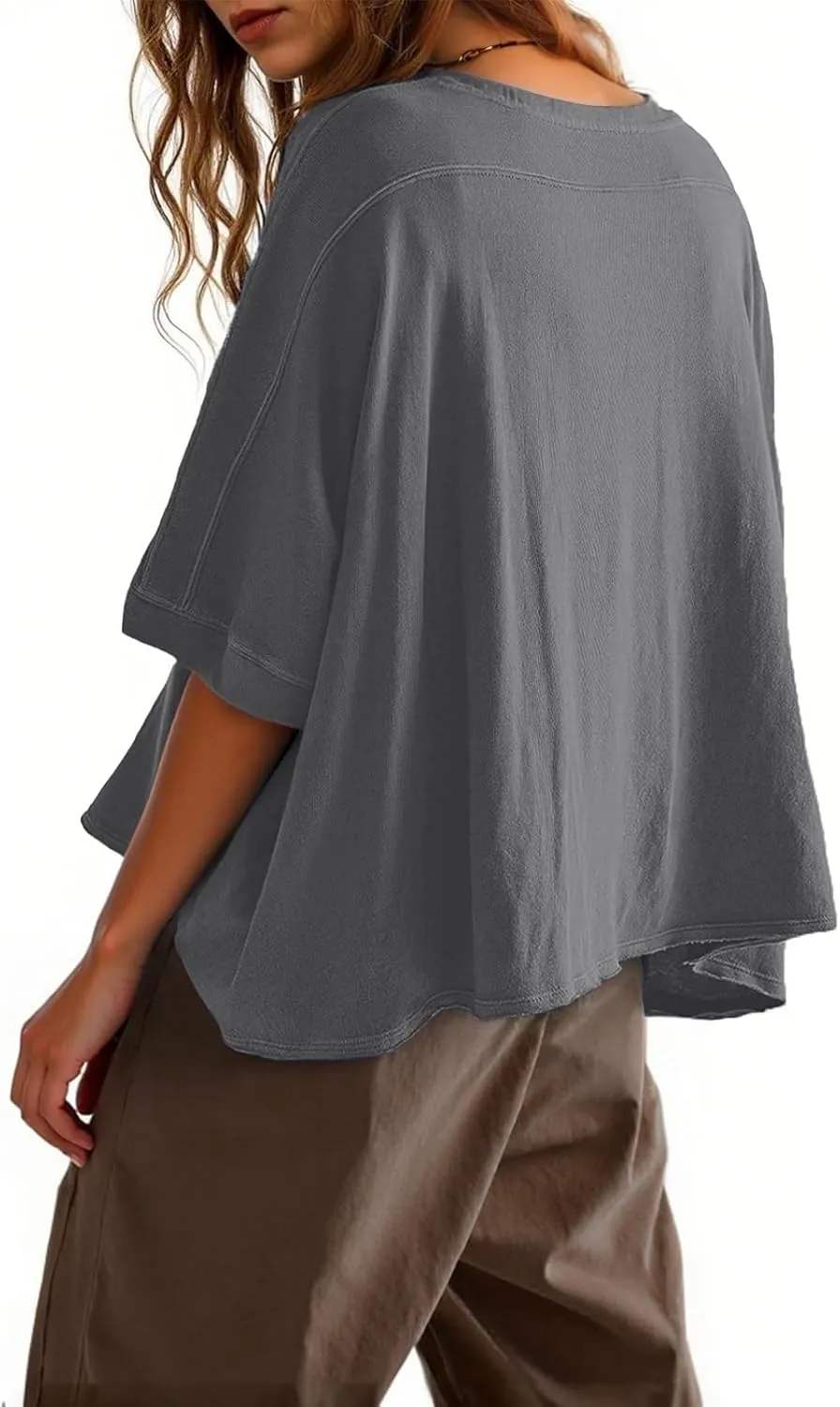 Tankaneo Womens Oversized T-Shirts Cropped Summer Casual Short Sleeve Loose Fit Tee Tops