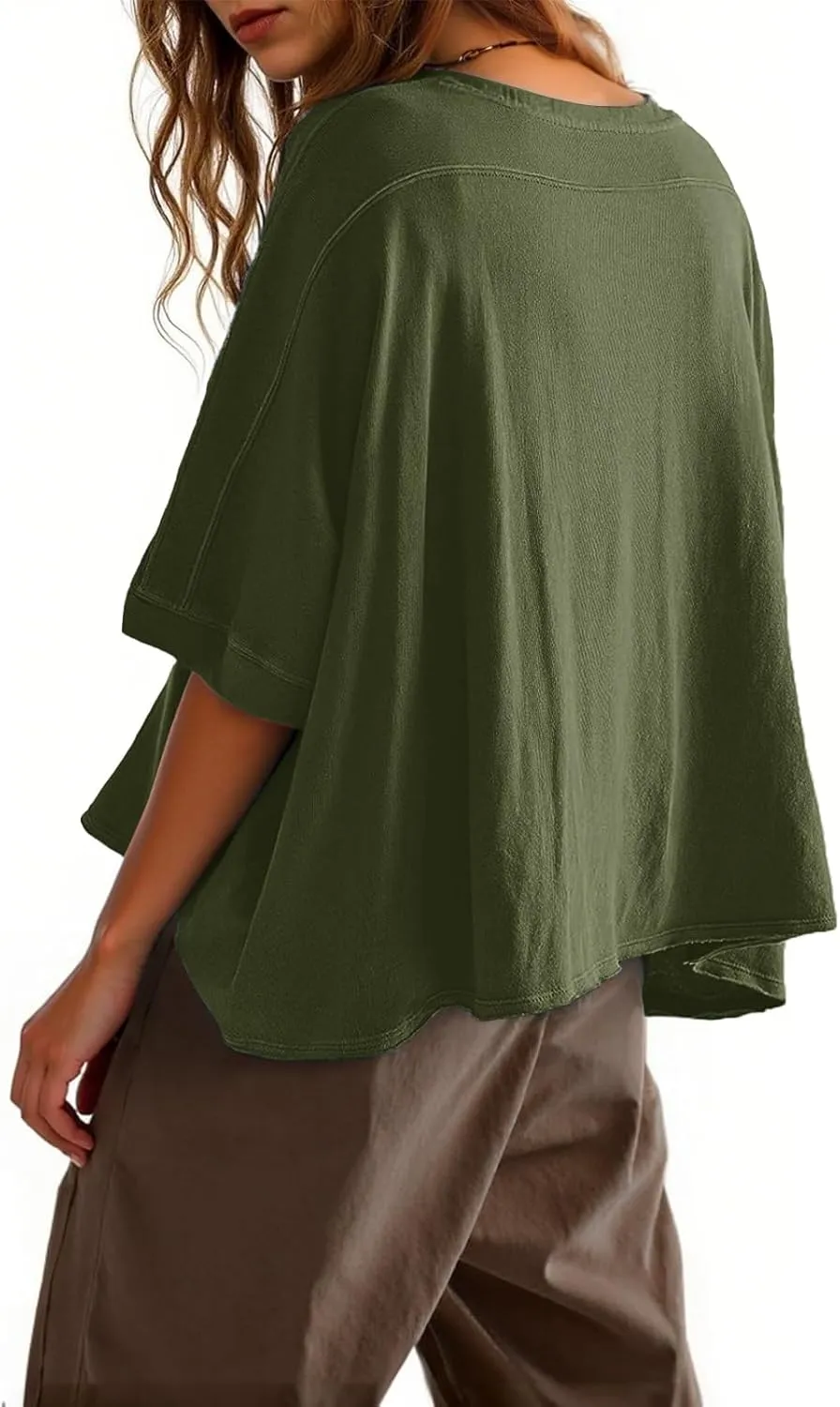 Tankaneo Womens Oversized T-Shirts Cropped Summer Casual Short Sleeve Loose Fit Tee Tops