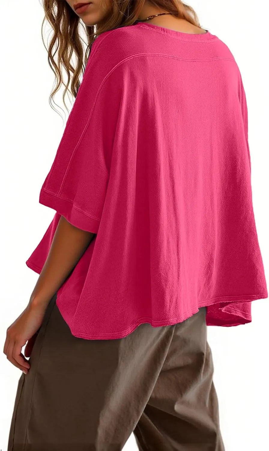 Tankaneo Womens Oversized T-Shirts Cropped Summer Casual Short Sleeve Loose Fit Tee Tops