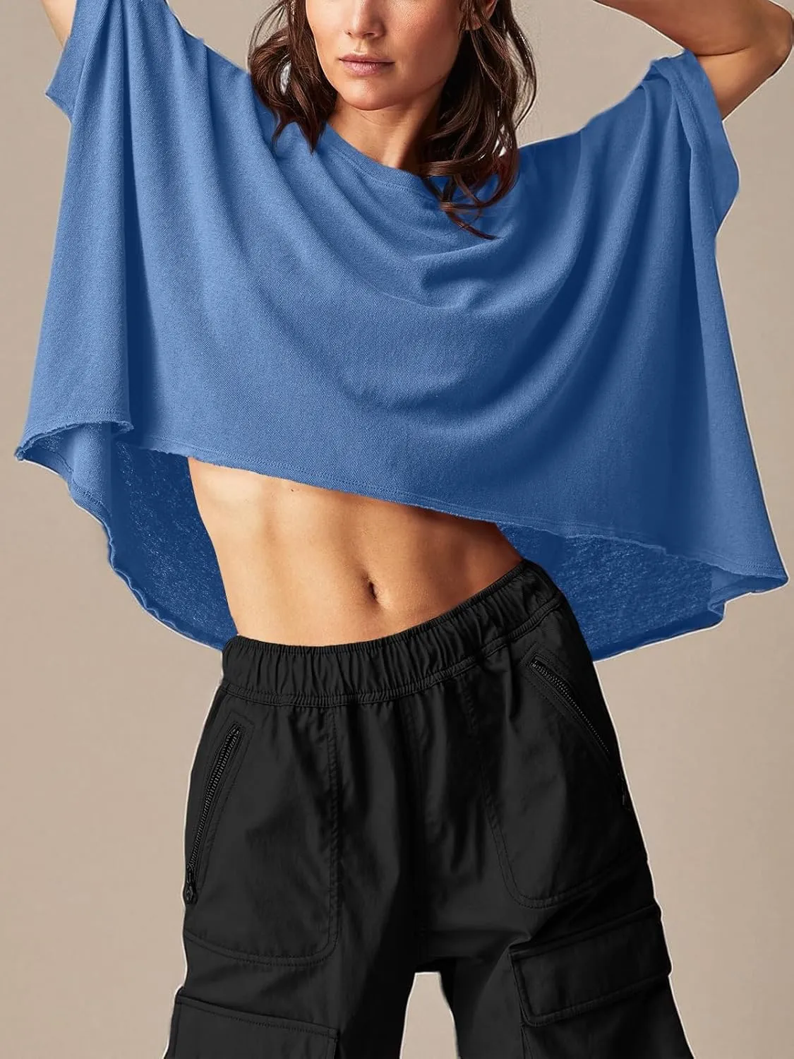 Tankaneo Womens Oversized T-Shirts Cropped Summer Casual Short Sleeve Loose Fit Tee Tops