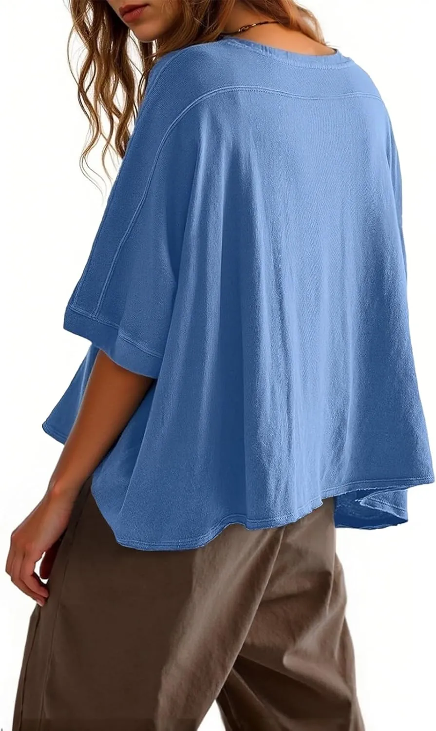 Tankaneo Womens Oversized T-Shirts Cropped Summer Casual Short Sleeve Loose Fit Tee Tops