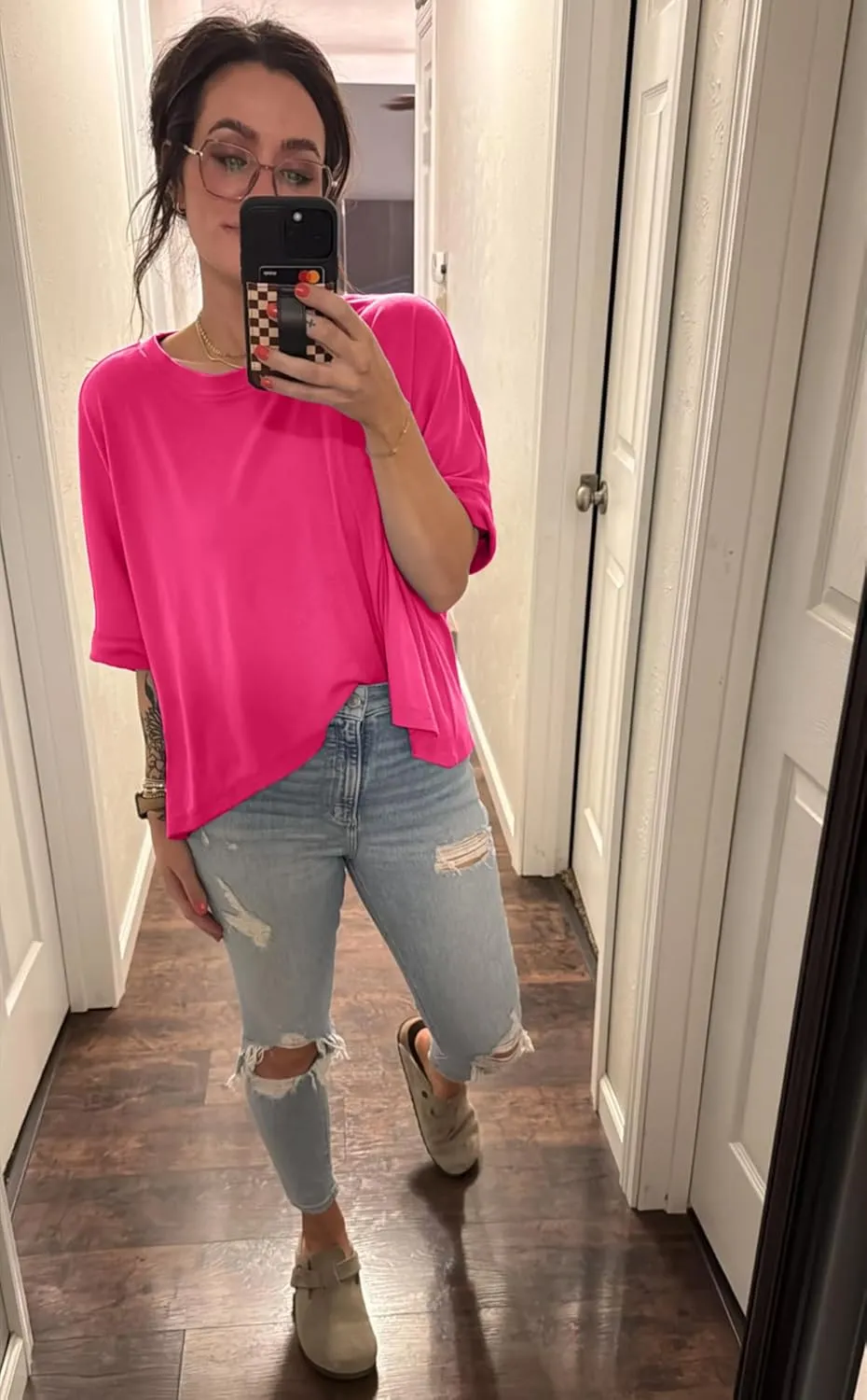 Tankaneo Womens Oversized T-Shirts Cropped Summer Casual Short Sleeve Loose Fit Tee Tops