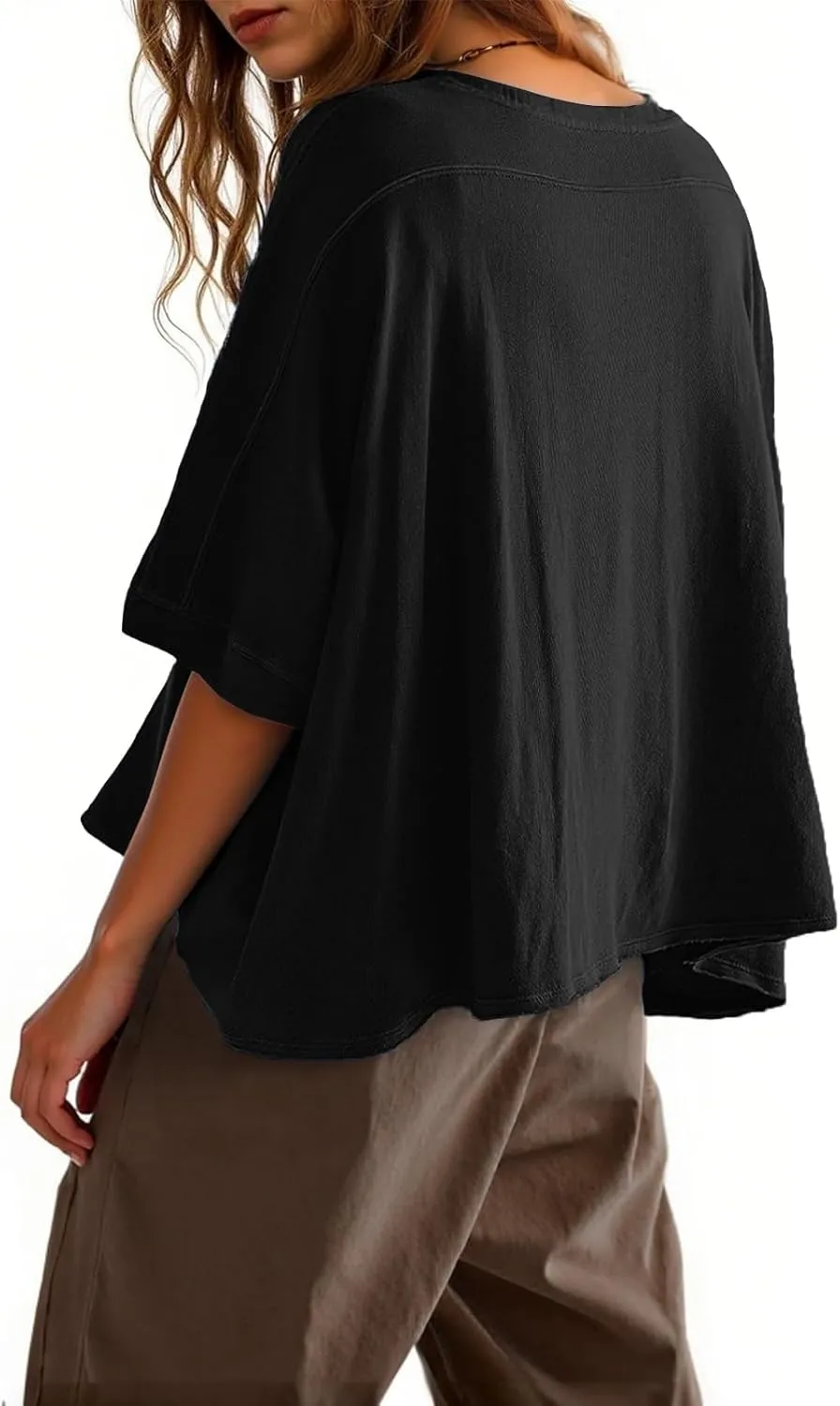 Tankaneo Womens Oversized T-Shirts Cropped Summer Casual Short Sleeve Loose Fit Tee Tops