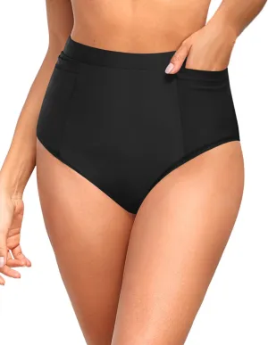 Tempt Me Women High Waisted Bikini Bottoms - Tummy Control Bathing Suit Swim Bottoms with Pockets 2025
