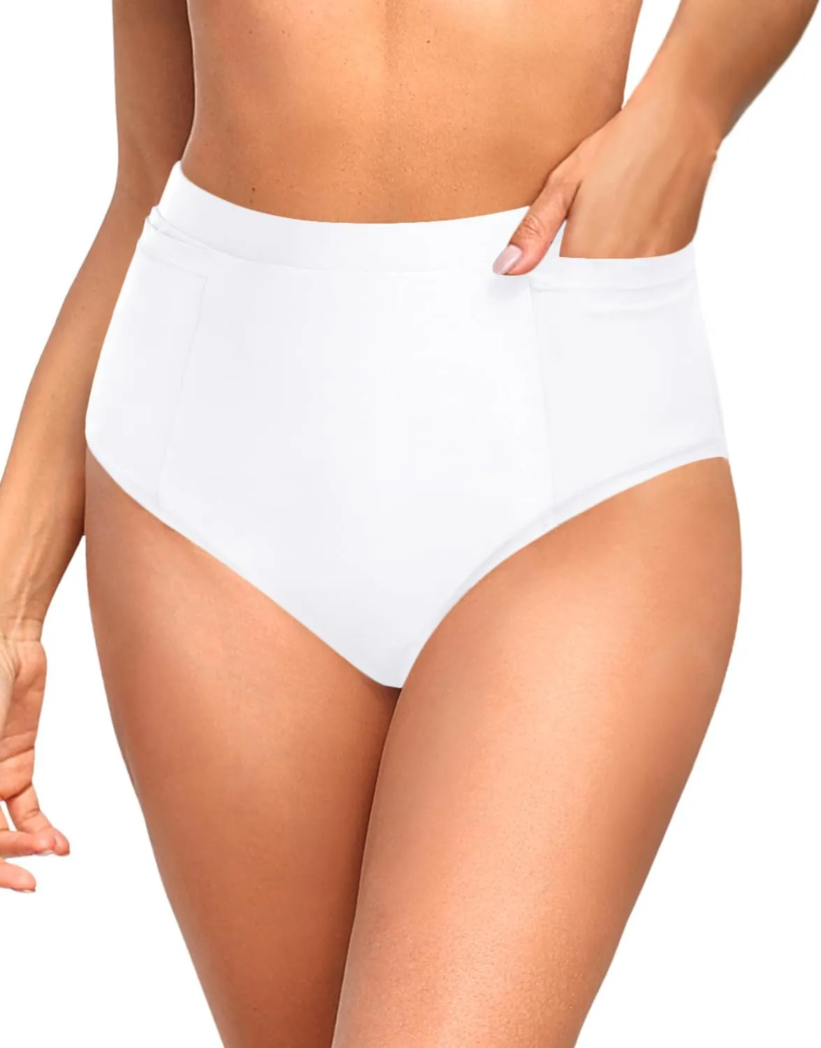 Tempt Me Women High Waisted Bikini Bottoms - Tummy Control Bathing Suit Swim Bottoms with Pockets 2025
