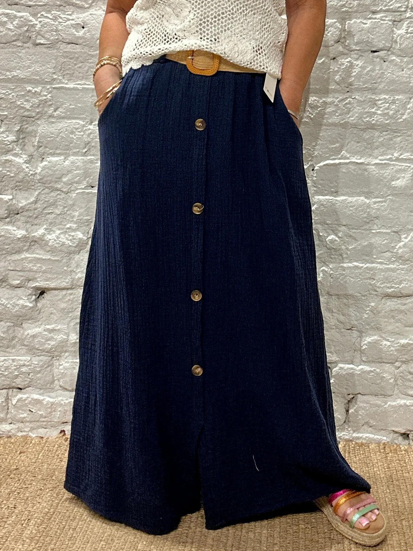 The Joanna Waffle Long Maxi Skirt With Belt