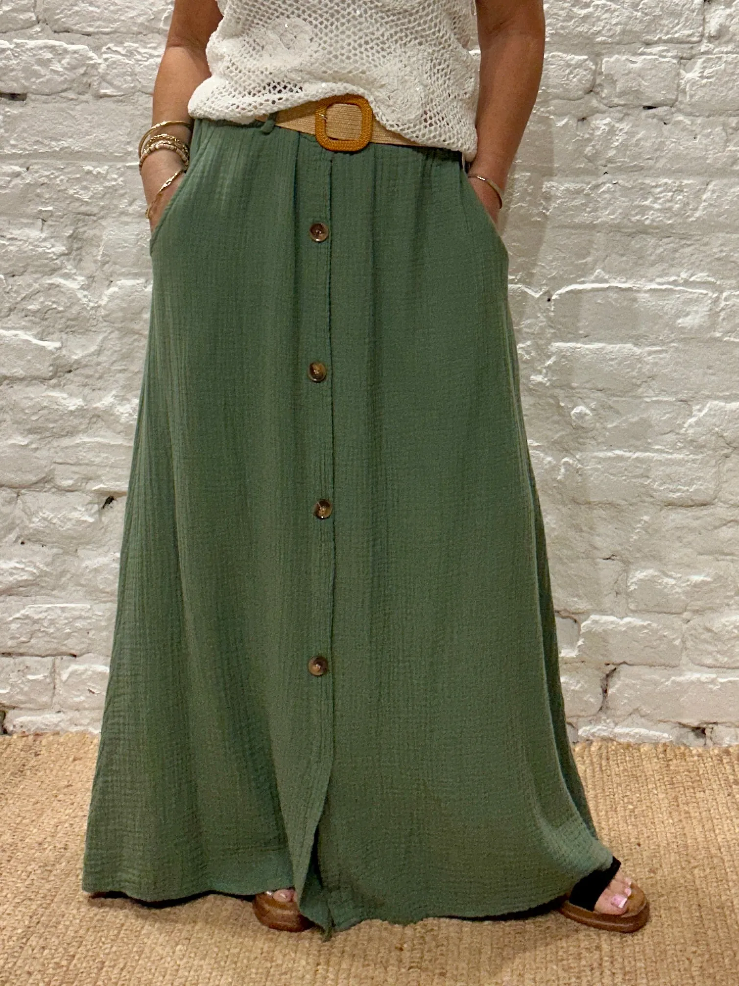 The Joanna Waffle Long Maxi Skirt With Belt