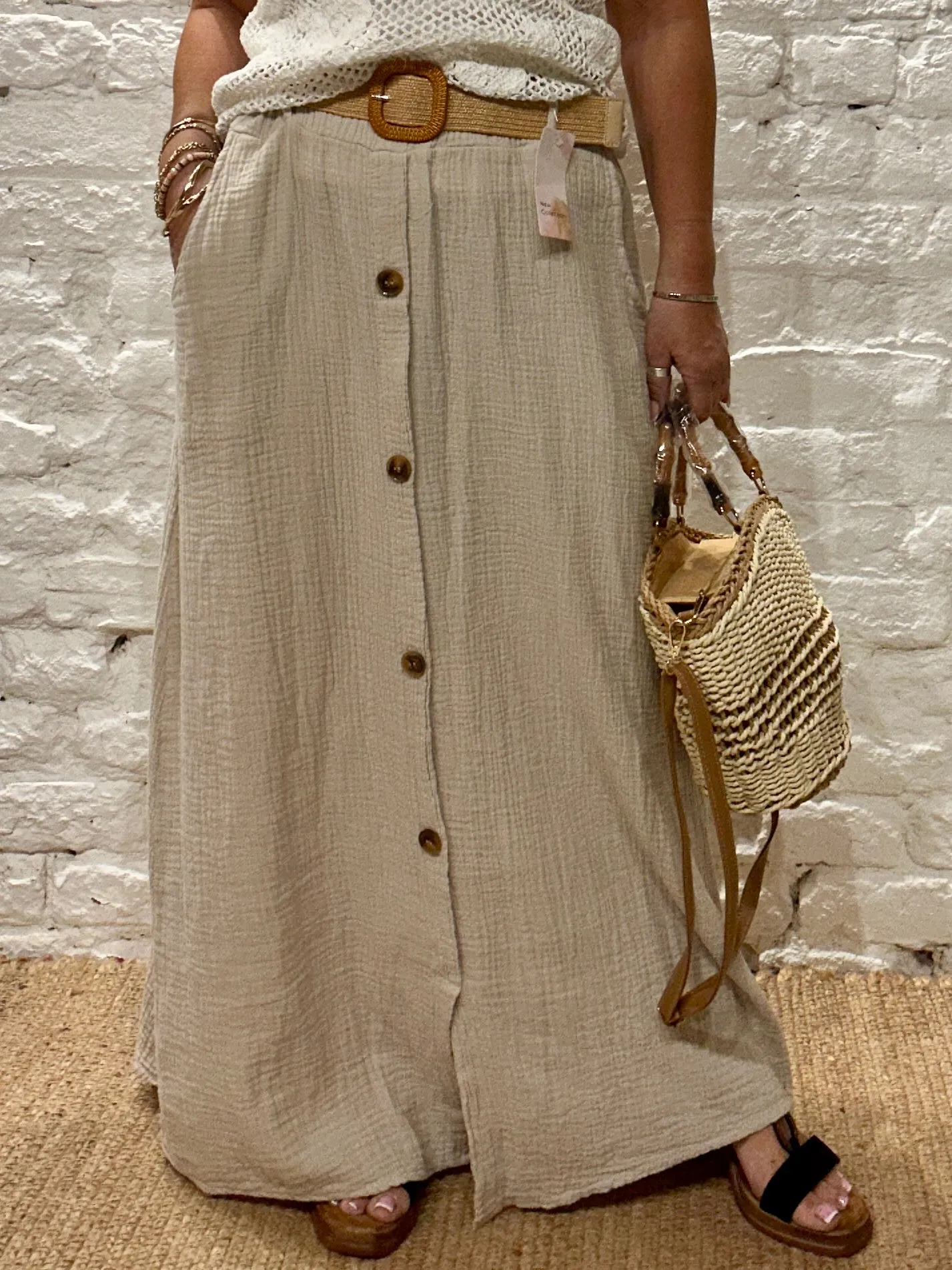 The Joanna Waffle Long Maxi Skirt With Belt