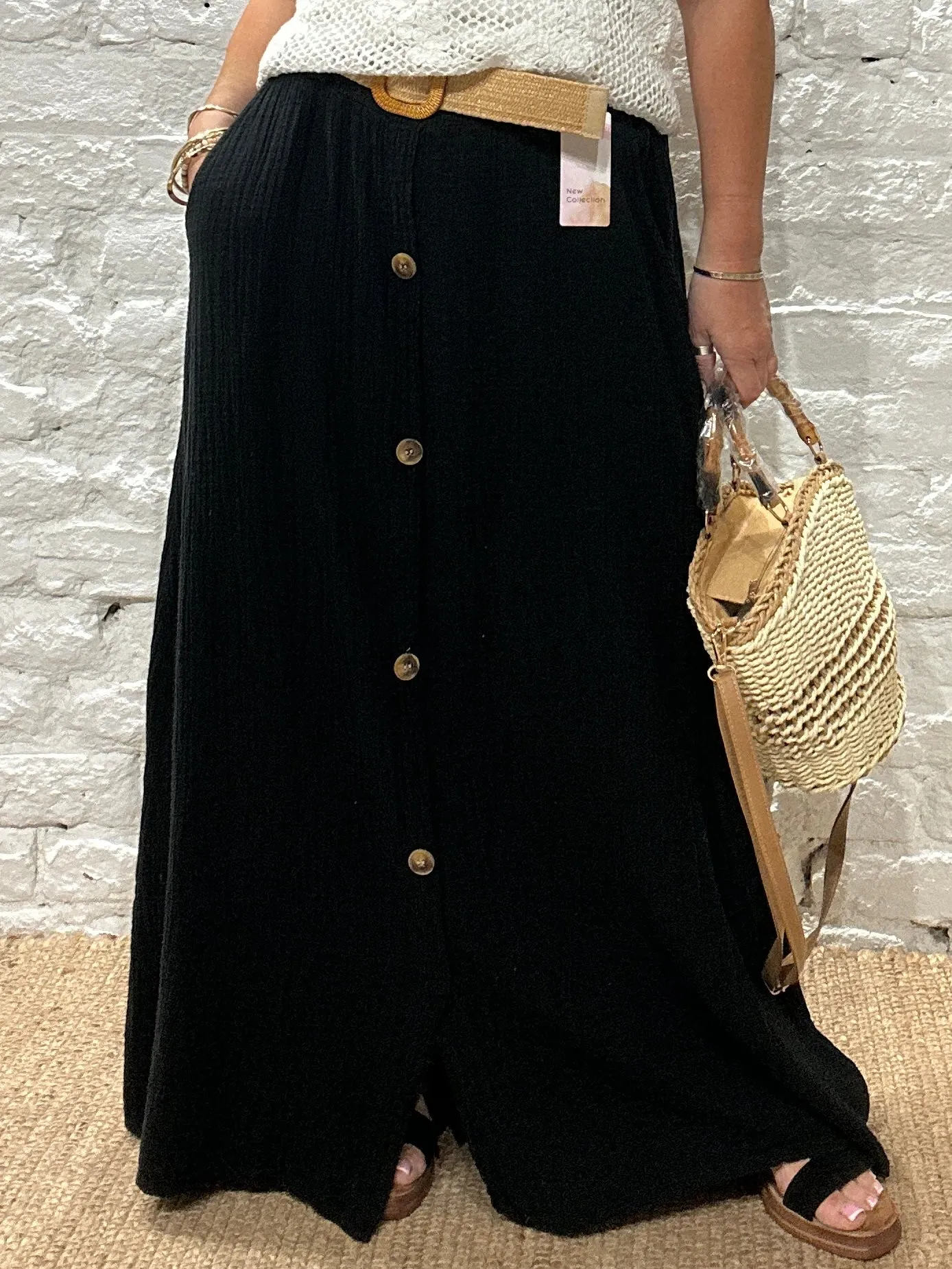 The Joanna Waffle Long Maxi Skirt With Belt