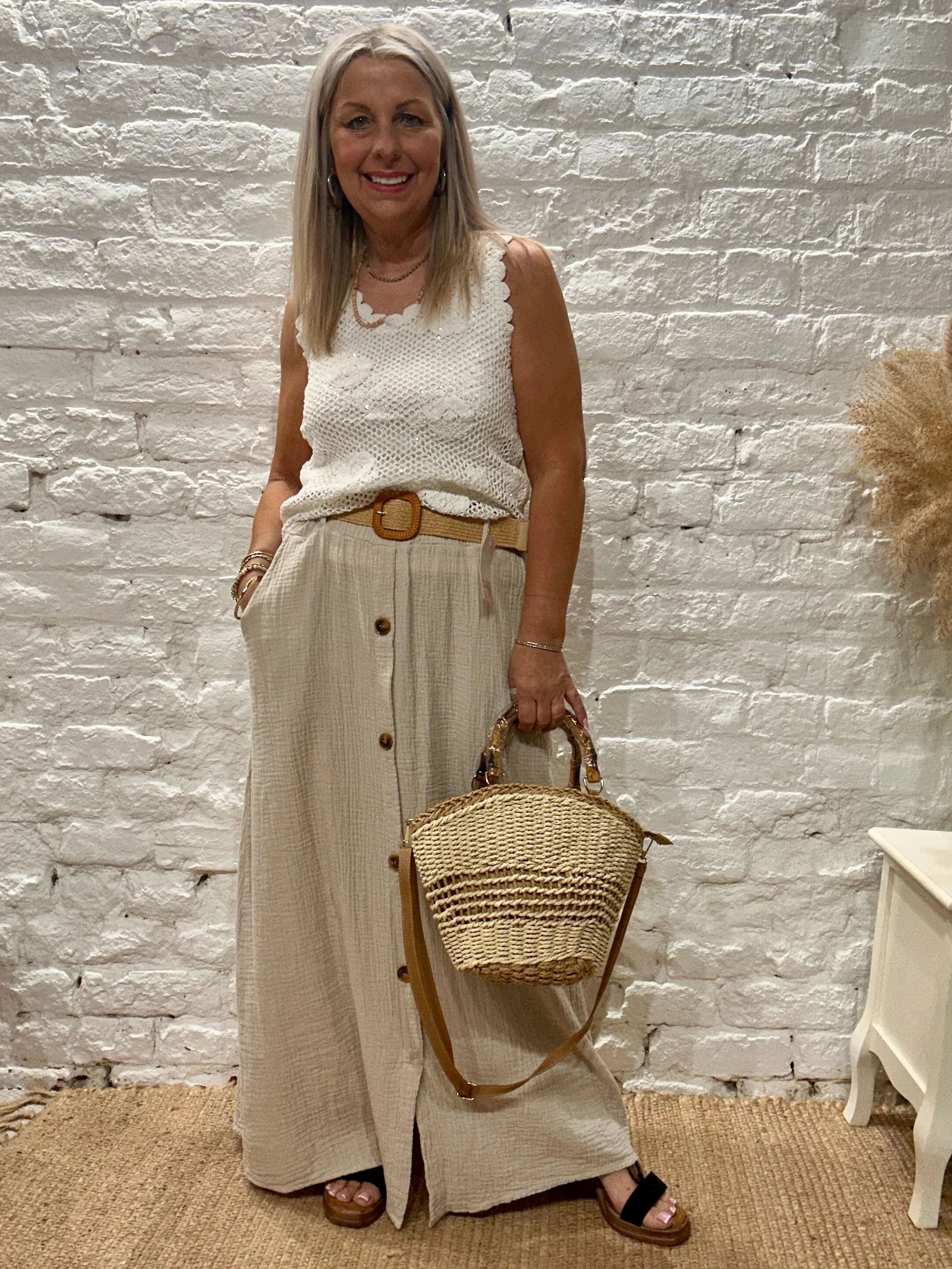 The Joanna Waffle Long Maxi Skirt With Belt