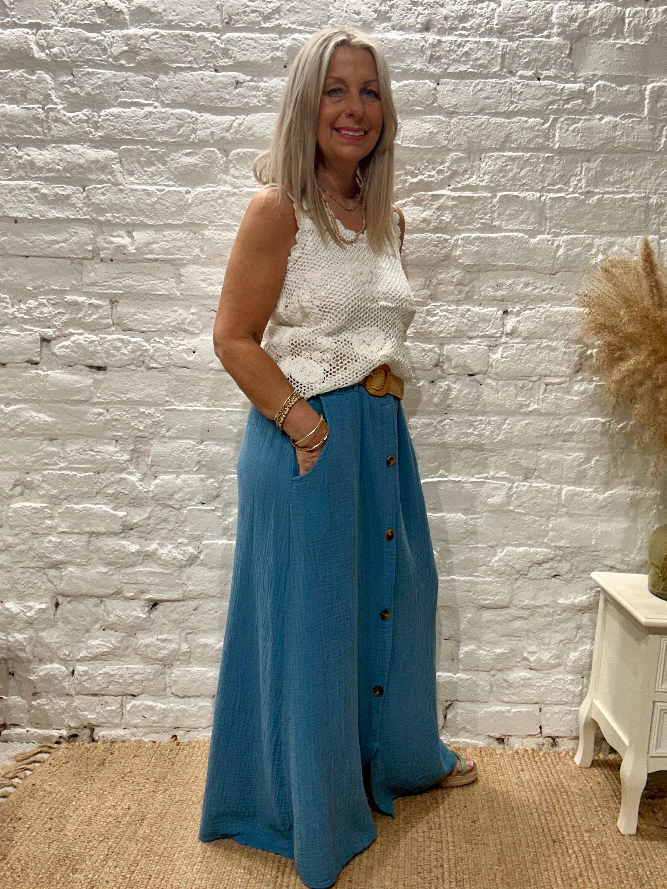 The Joanna Waffle Long Maxi Skirt With Belt