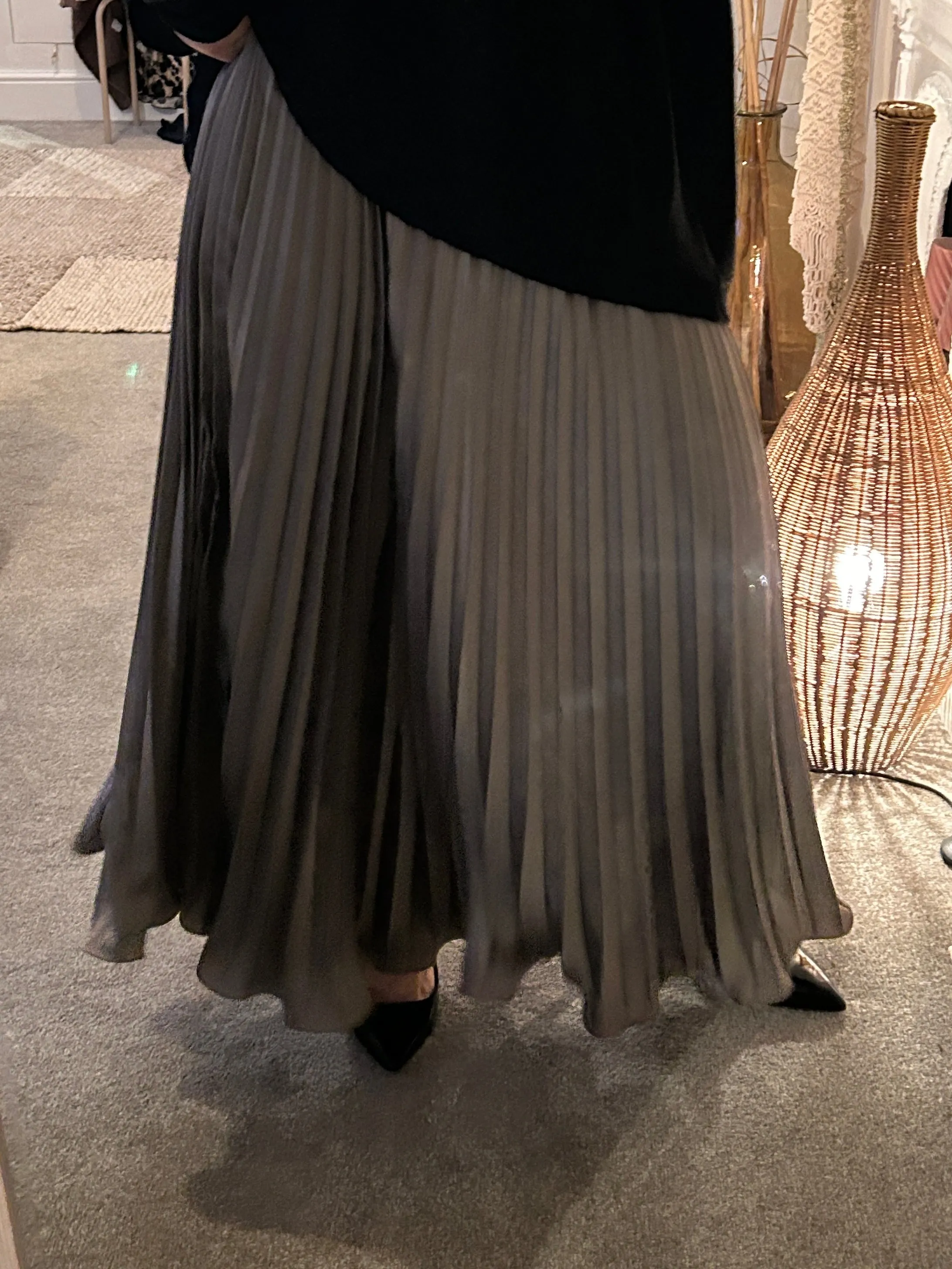 The liqui Pleat Satin Skirt with Elastic Waist