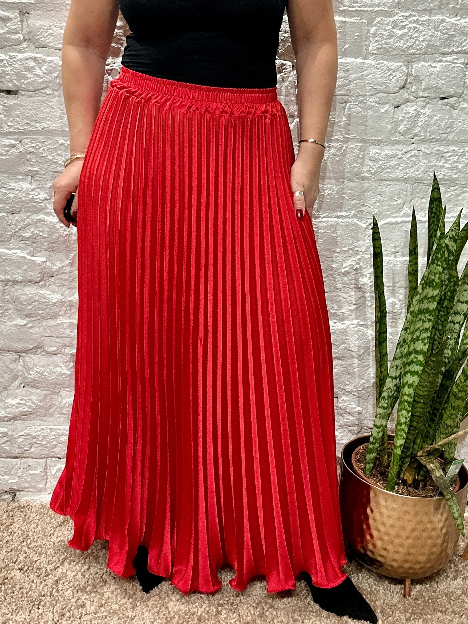 The liqui Pleat Satin Skirt with Elastic Waist