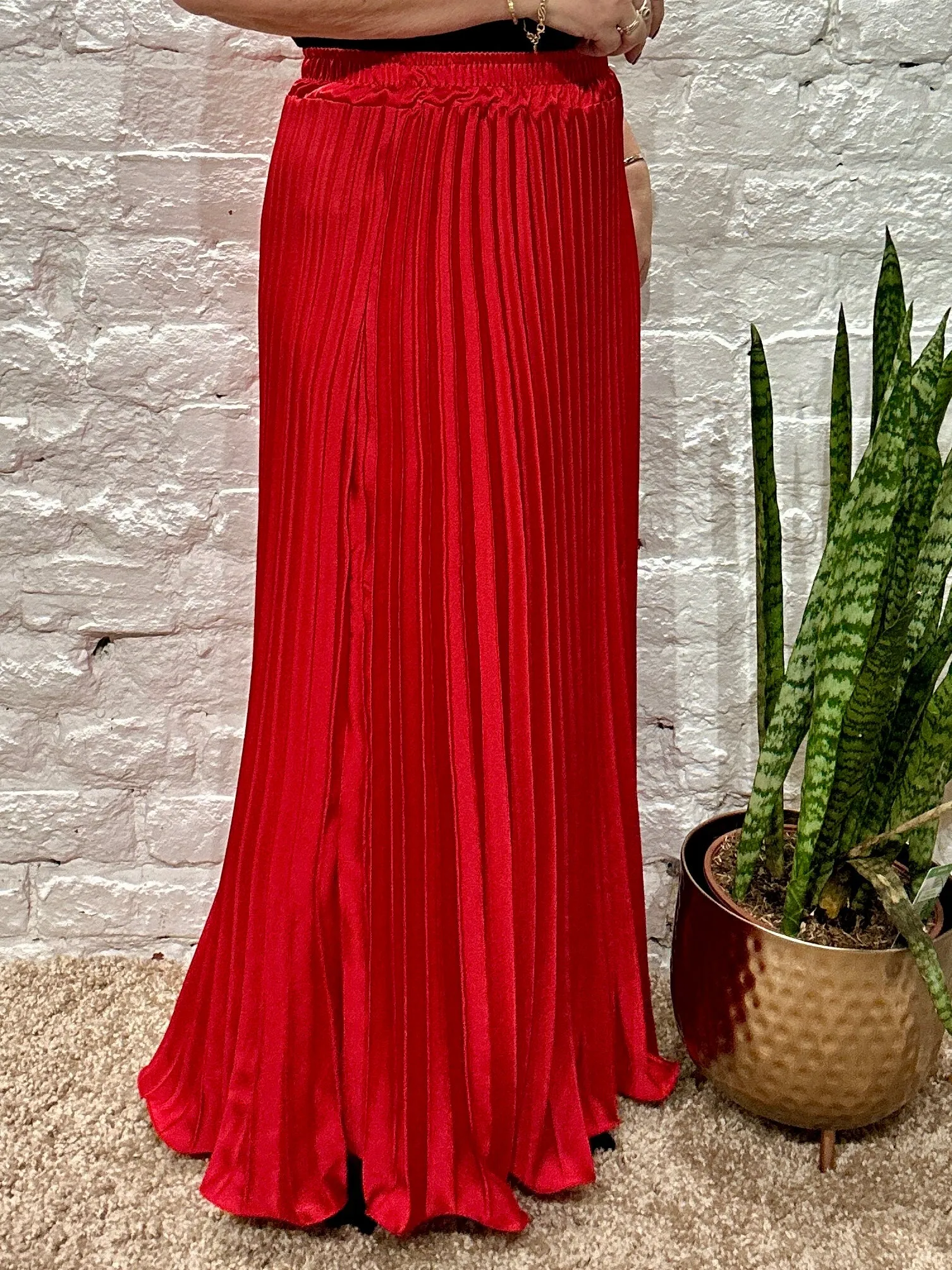 The liqui Pleat Satin Skirt with Elastic Waist