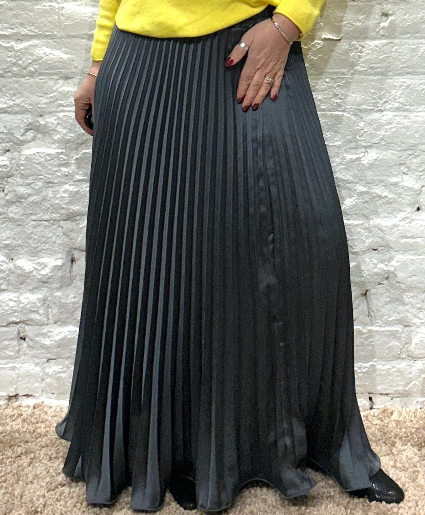The liqui Pleat Satin Skirt with Elastic Waist