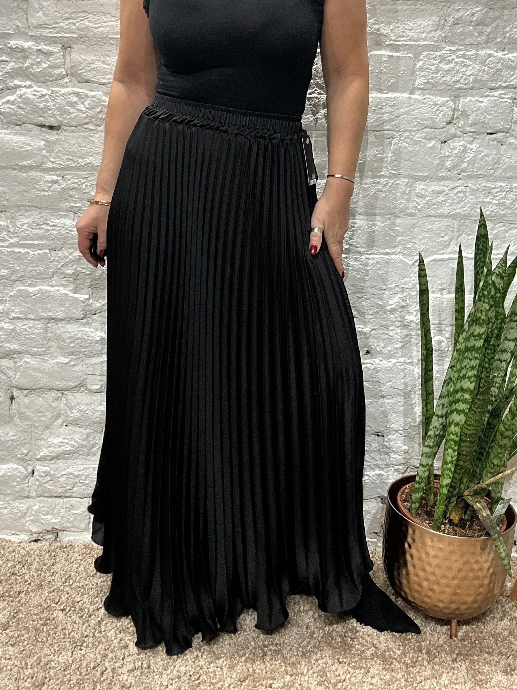 The liqui Pleat Satin Skirt with Elastic Waist