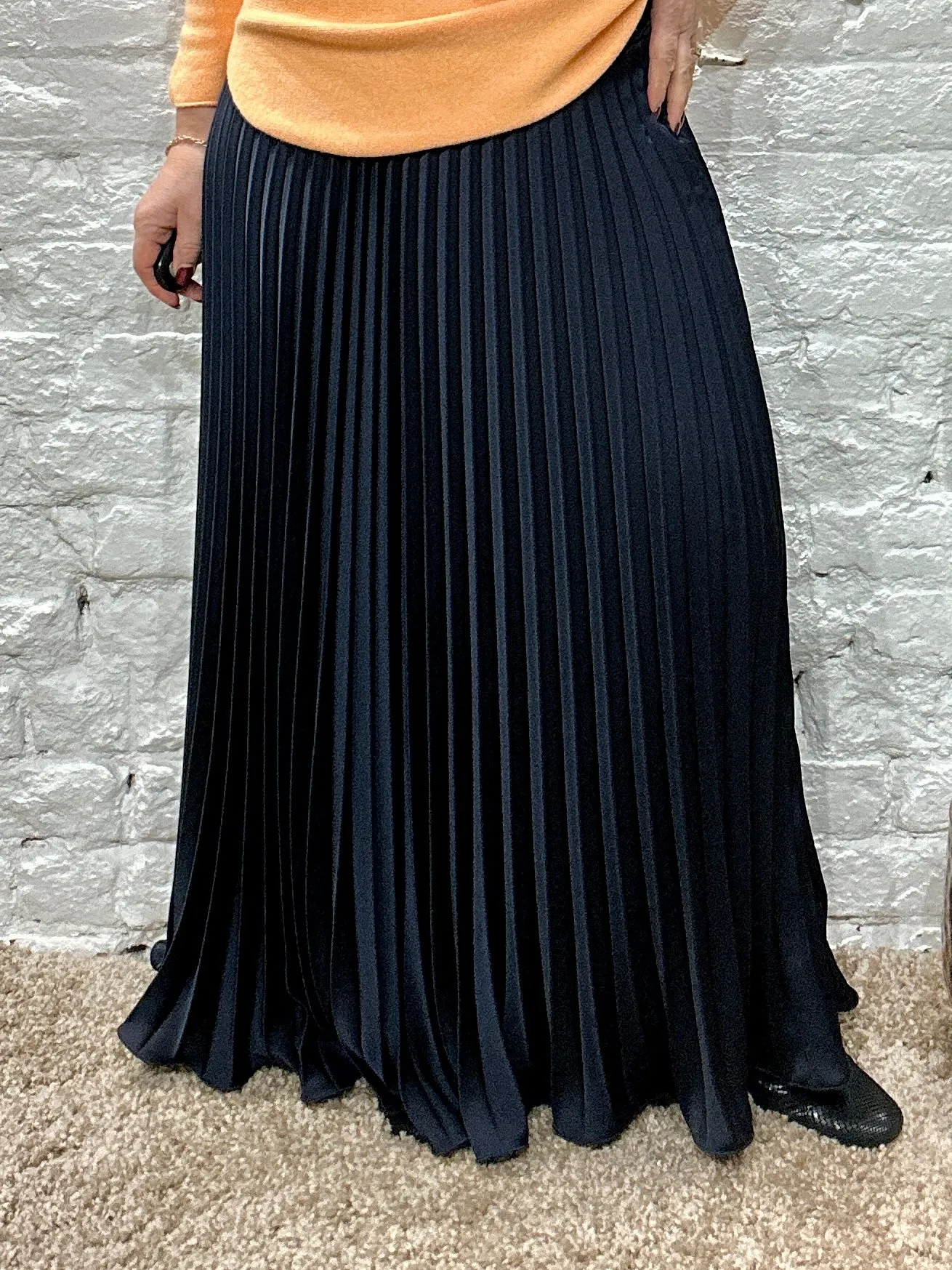 The liqui Pleat Satin Skirt with Elastic Waist